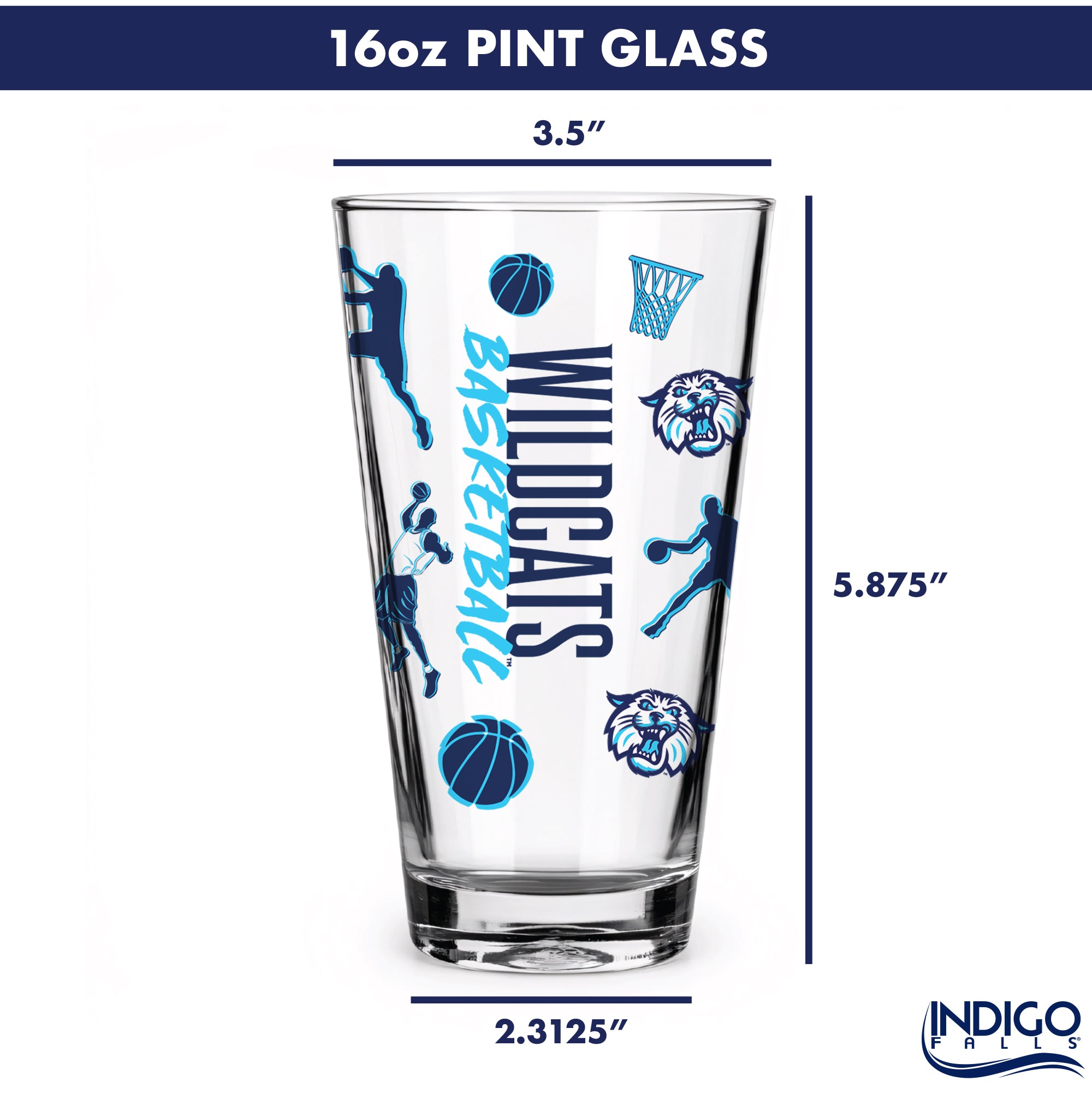 Set of 2 Villanova Wildcats Basketball Sketch 16oz Pints