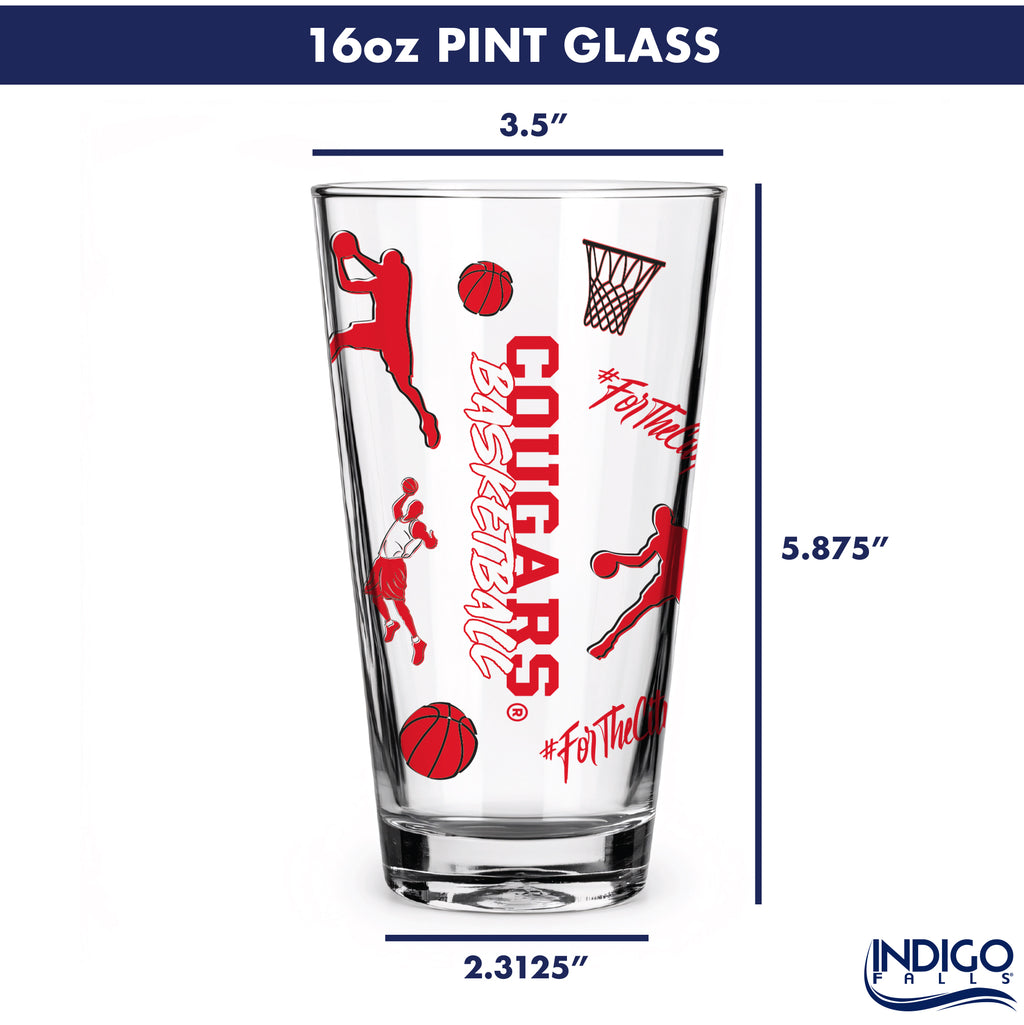 Set of 2 Houston Cougars Basketball Sketch 16oz Pints