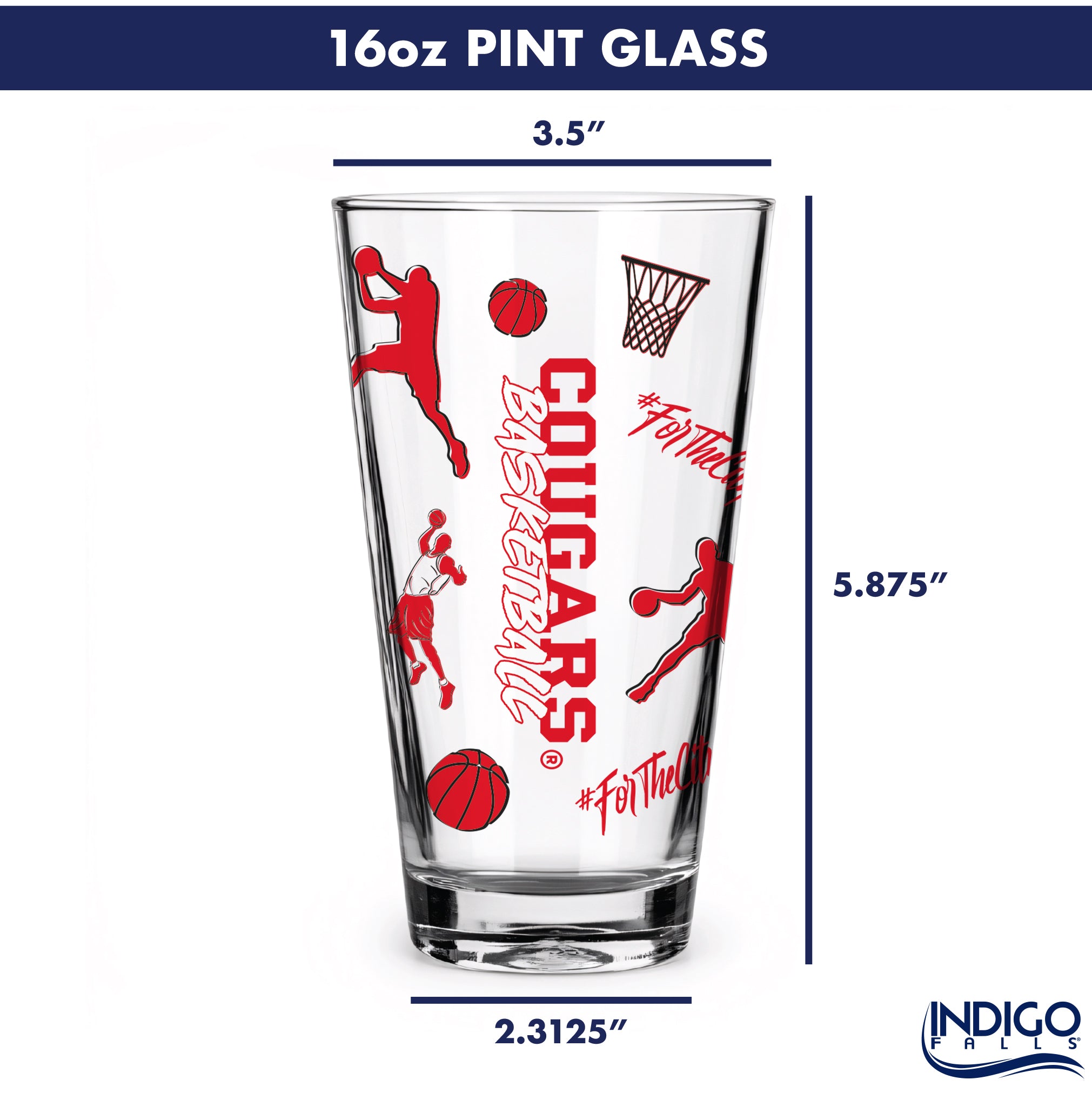 Set of 2 Houston Cougars Basketball Sketch 16oz Pints