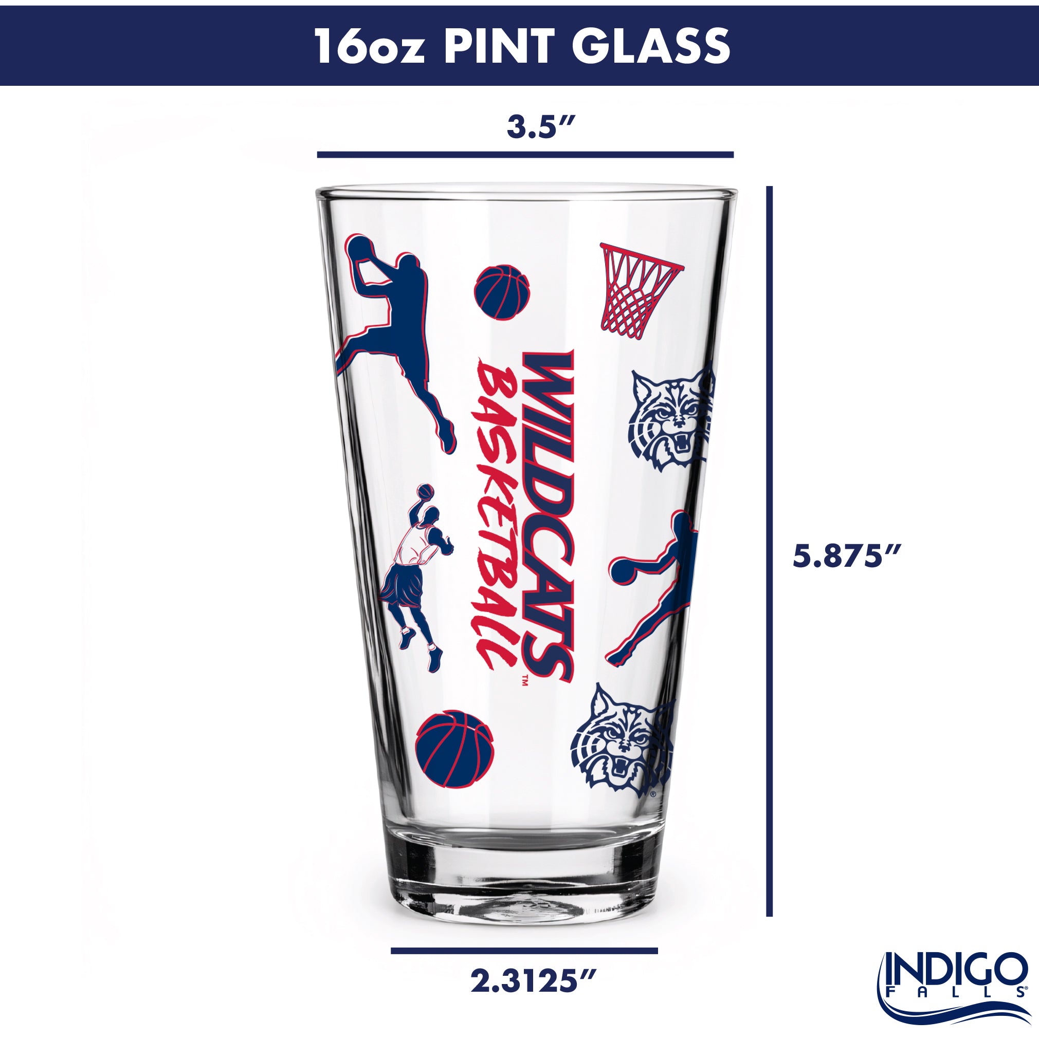 Set of 2 Arizona Wildcats Basketball Sketch 16oz Pints