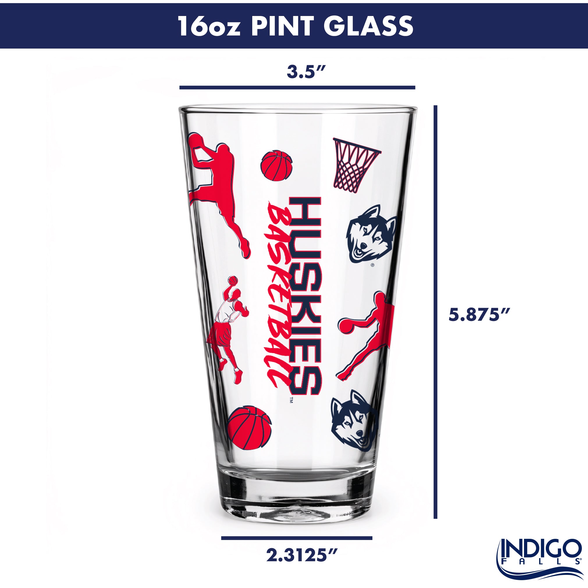 Set of 2 UConn Huskies Basketball Sketch 16oz Pints