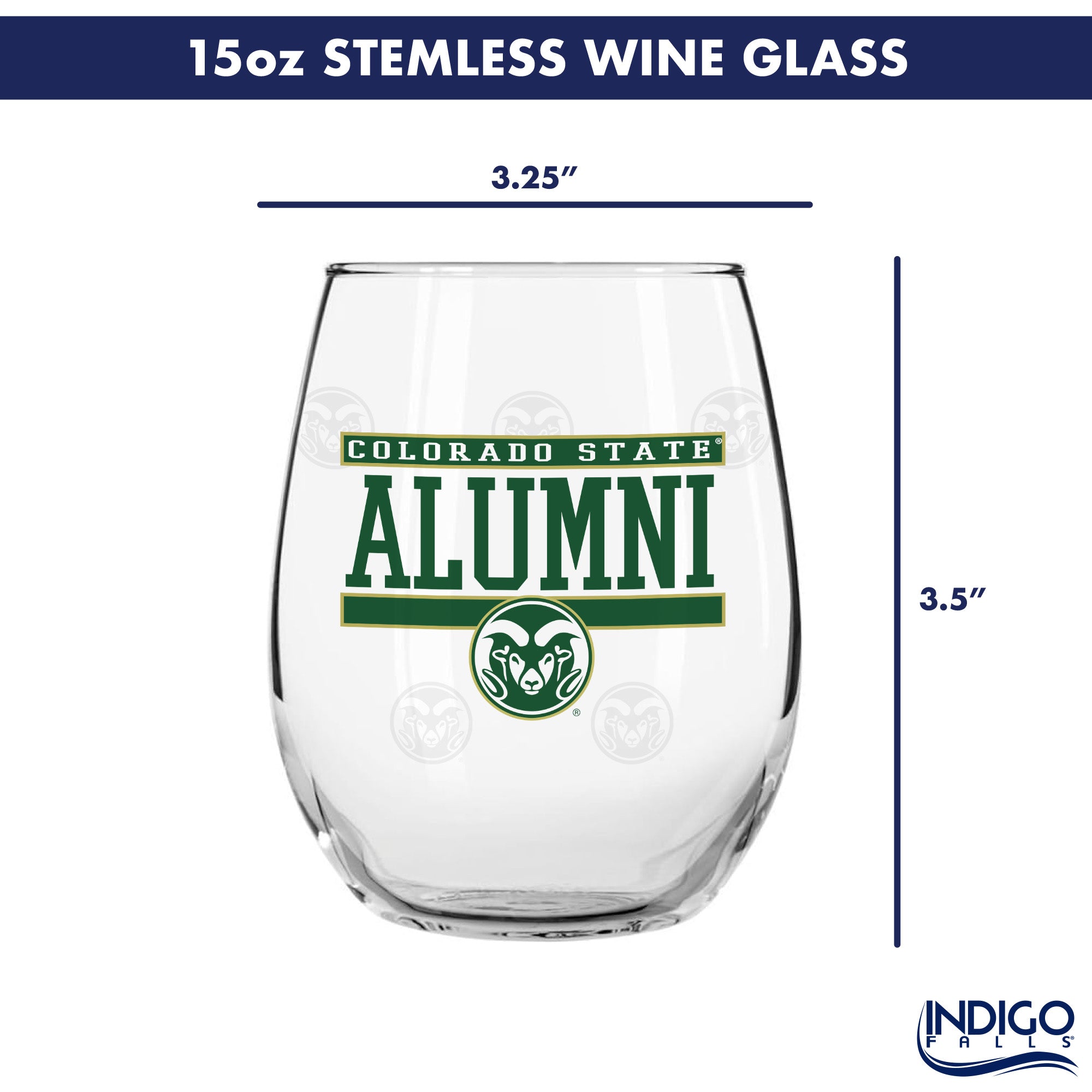 Set of 2 Colorado State Rams Alumni 15oz Stemless
