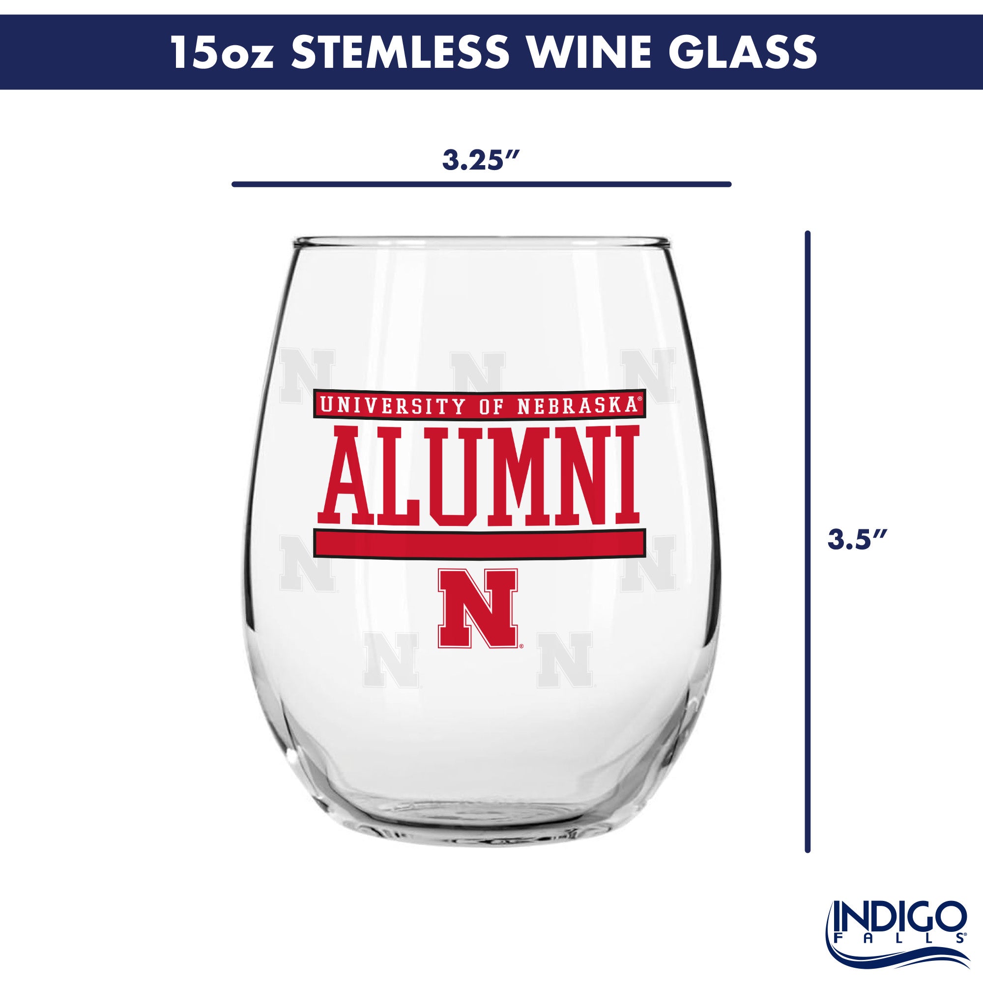 Set of 2 Nebraska Cornhuskers Alumni 15oz Stemless