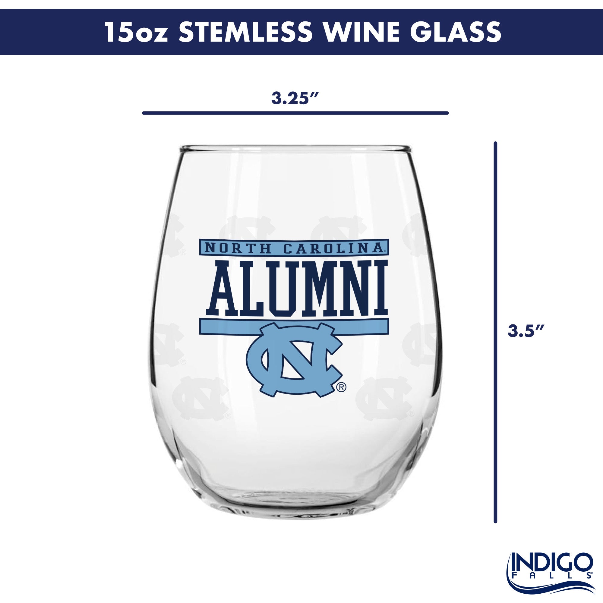 Set of 2 North Carolina Tar Heels Alumni 15oz Stemless