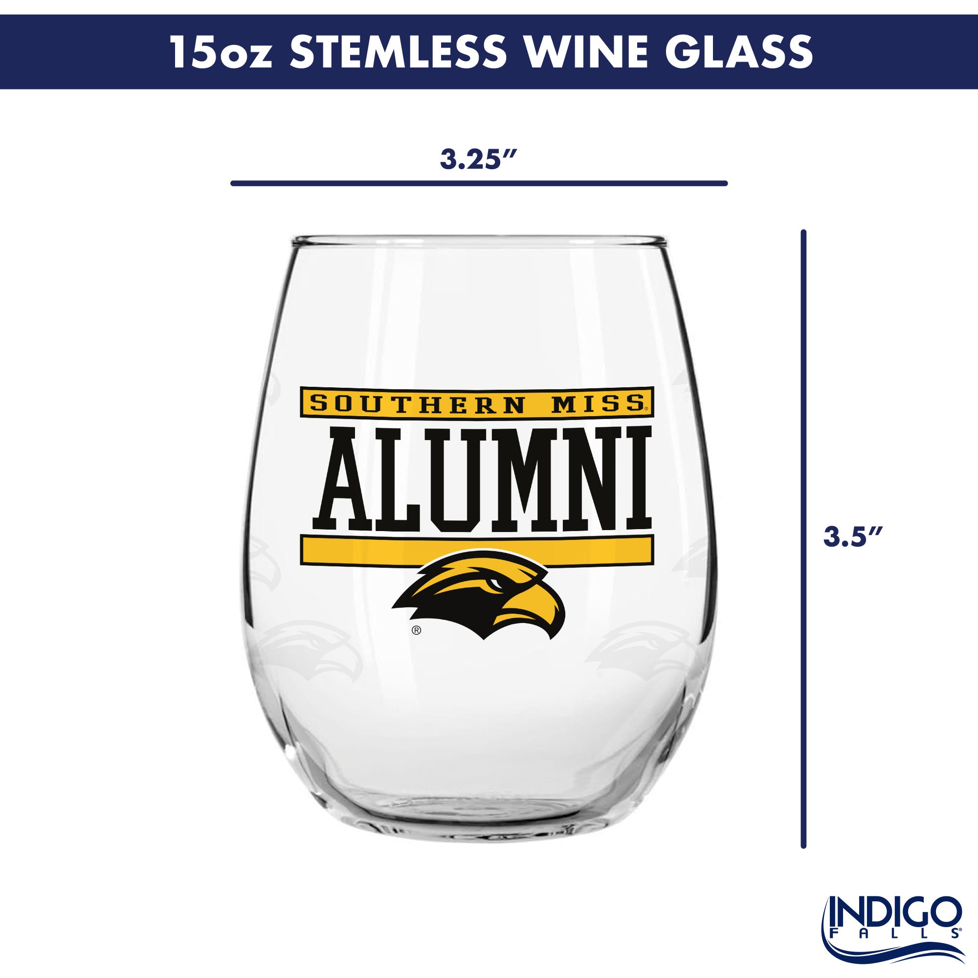 Set of 2 Southern Miss Golden Eagles Alumni 15oz Stemless