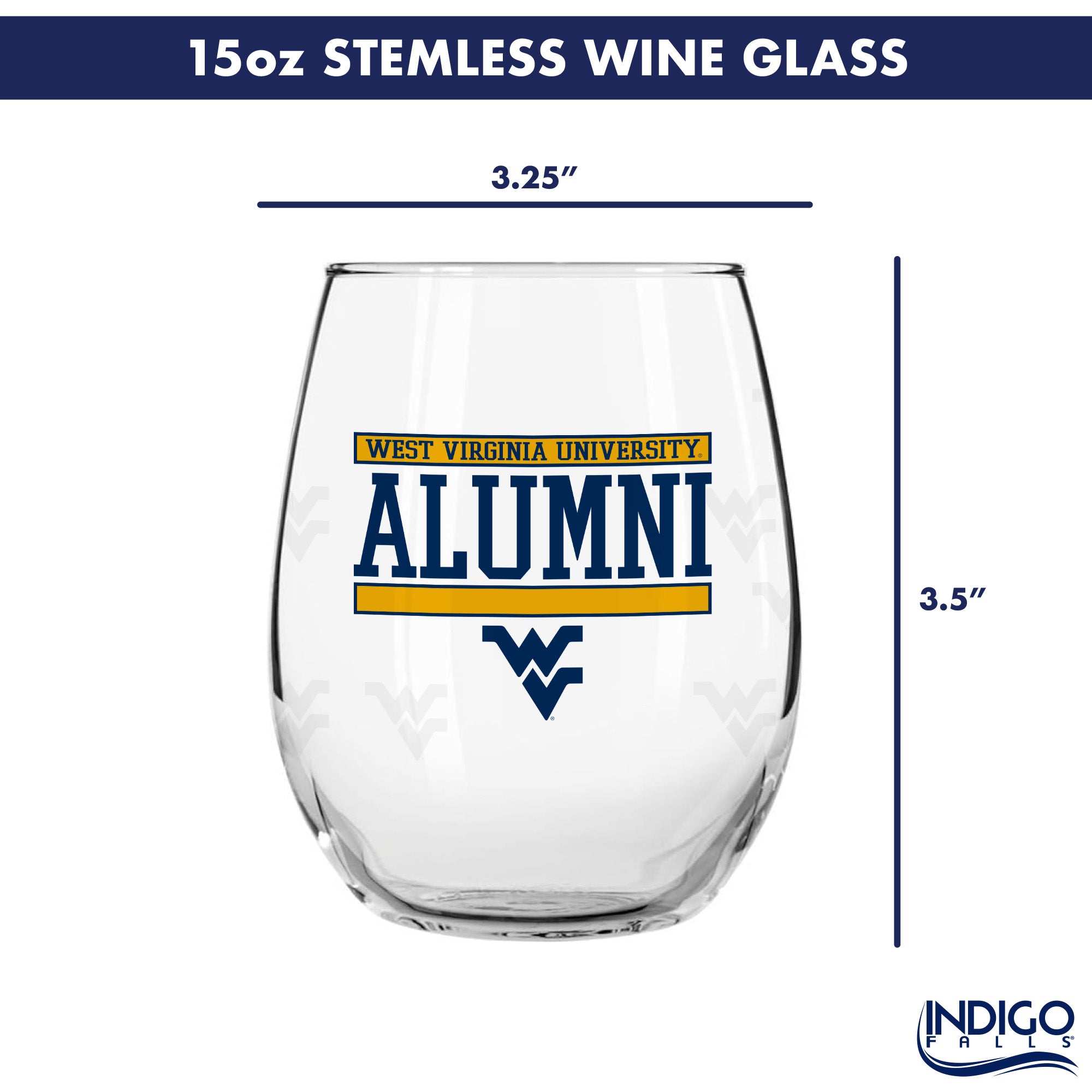 Set of 2 West Virginia Mountaineers Alumni 15oz Stemless