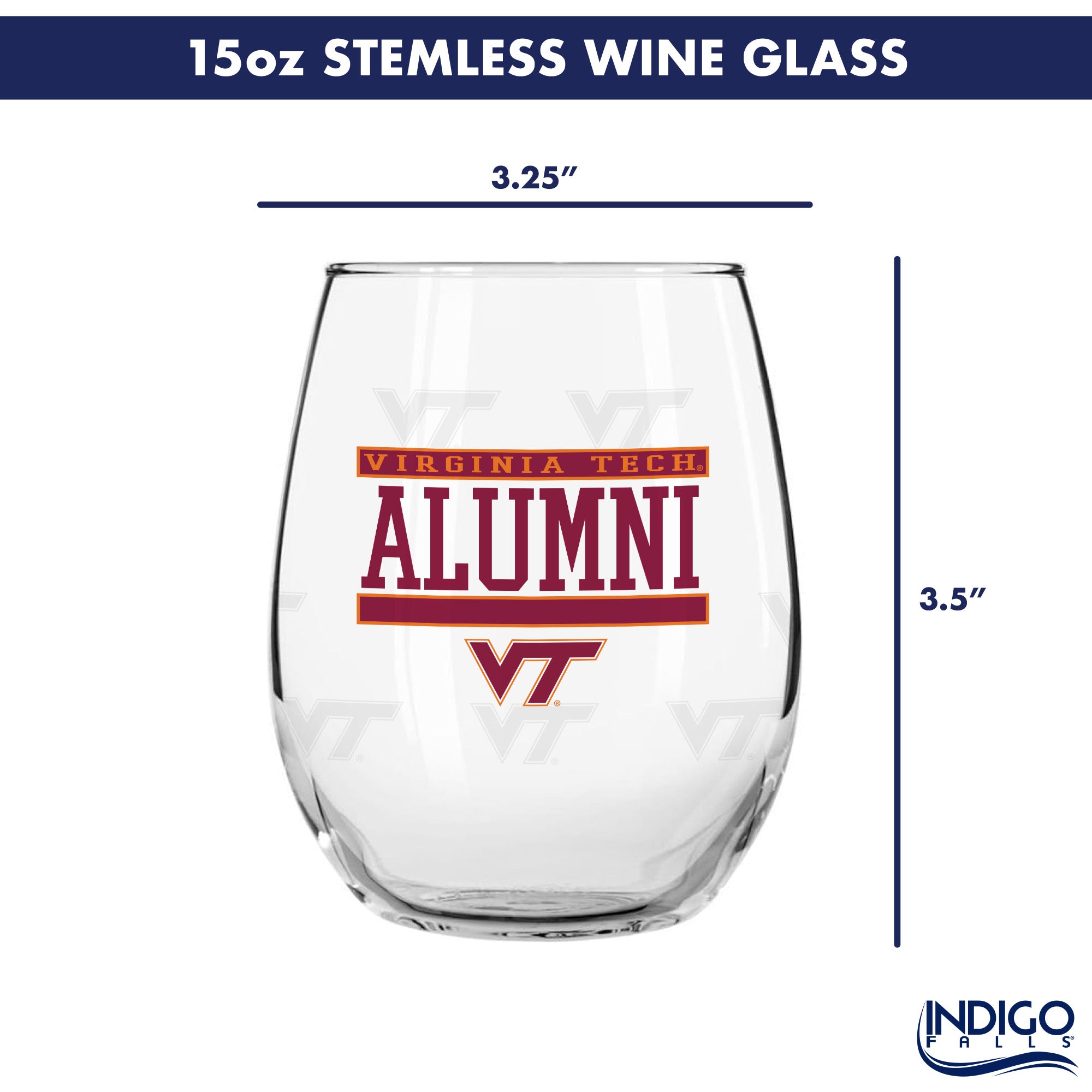 Set of 2 Virginia Tech Hokies Alumni 15oz Stemless