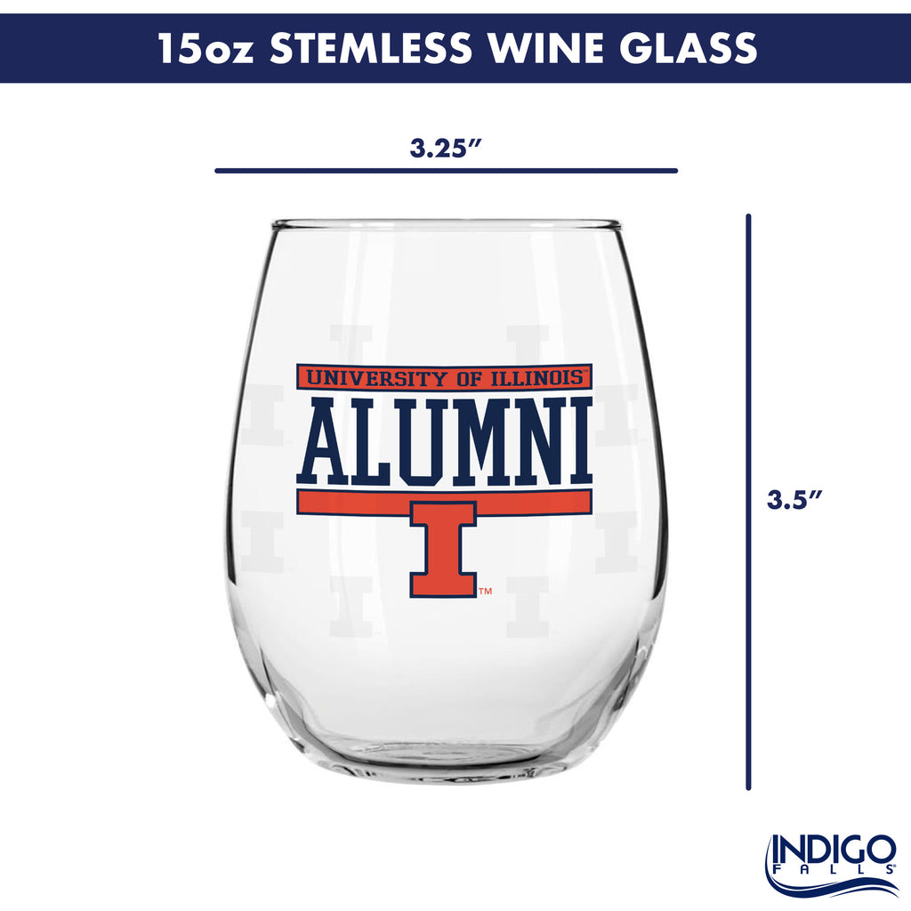 Set of 2 Illinois Fighting Illini Alumni 15oz Stemless