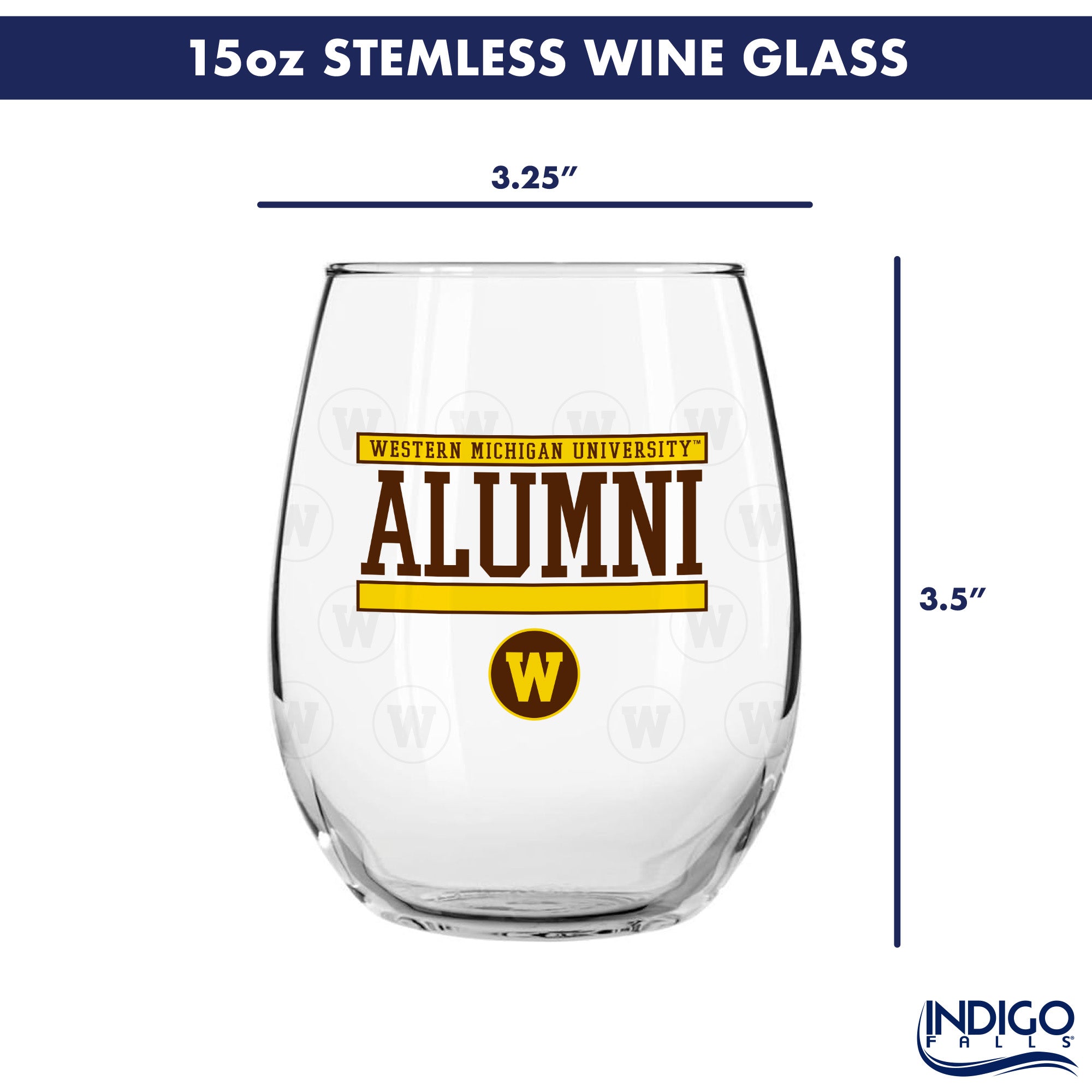 Set of 2 Western Michigan Alumni 15oz Stemless