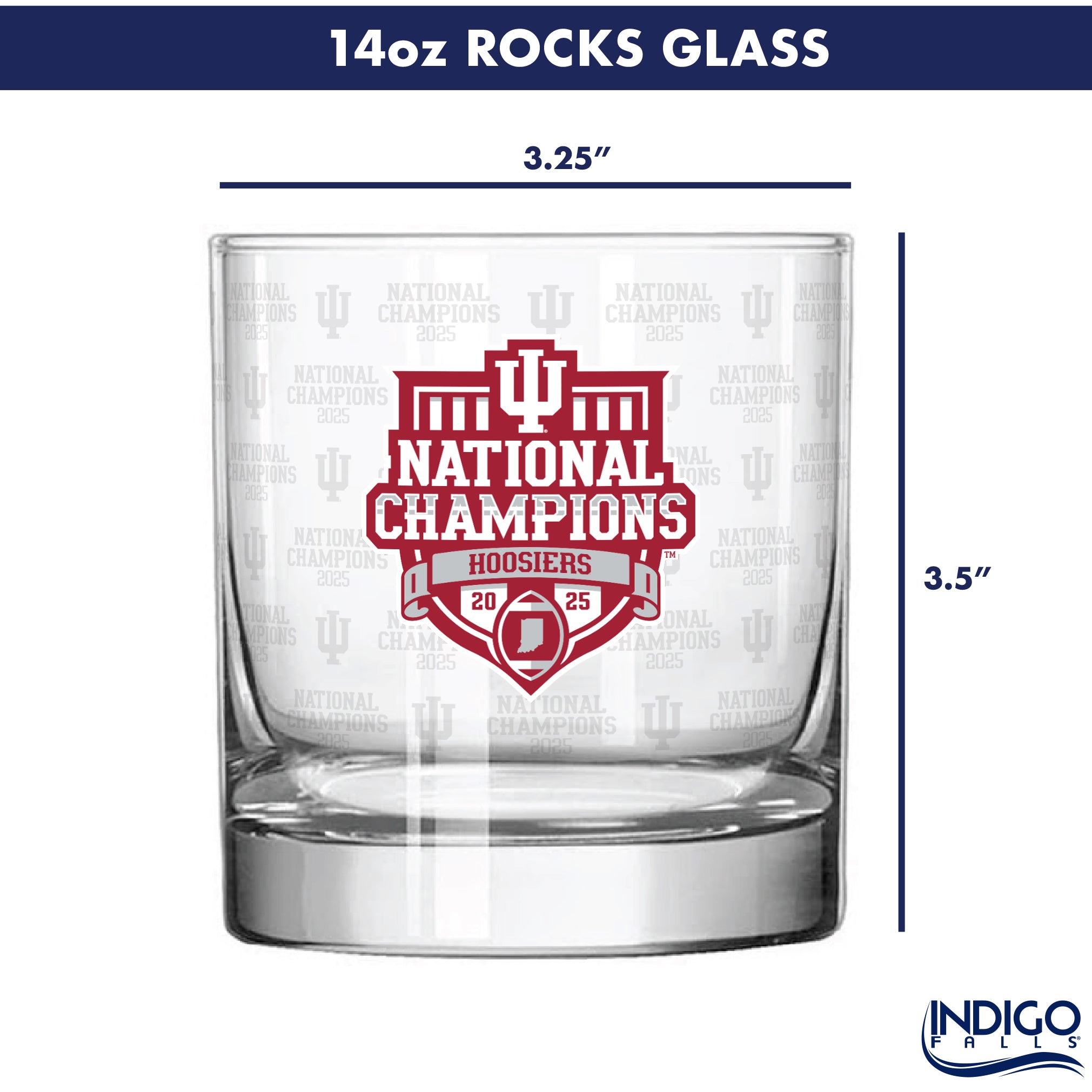 2025 CFP Football National Champions Indiana Hoosiers 2-Pack 14oz Rocks Glasses