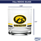 Set of 2 Iowa Hawkeyes 14oz Ring Rocks Glasses