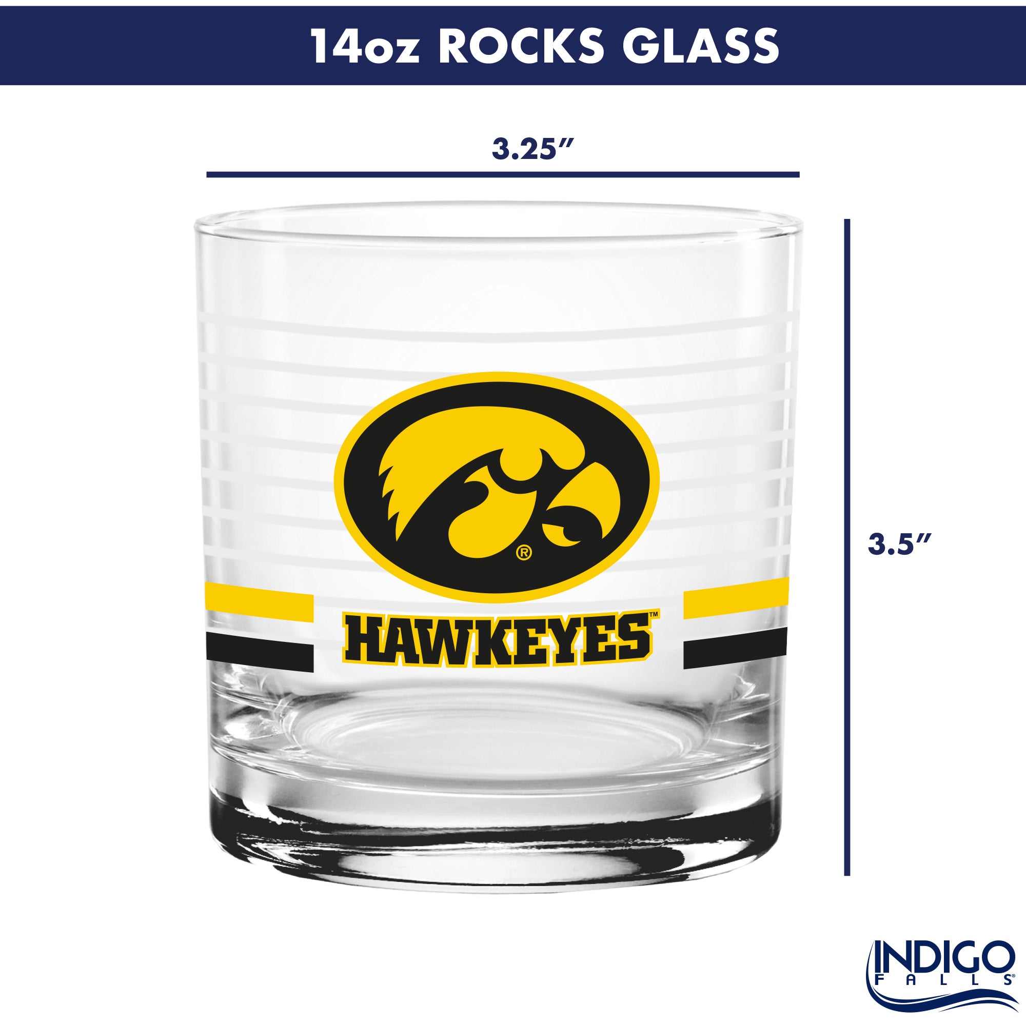 Set of 2 Iowa Hawkeyes 14oz Ring Rocks Glasses