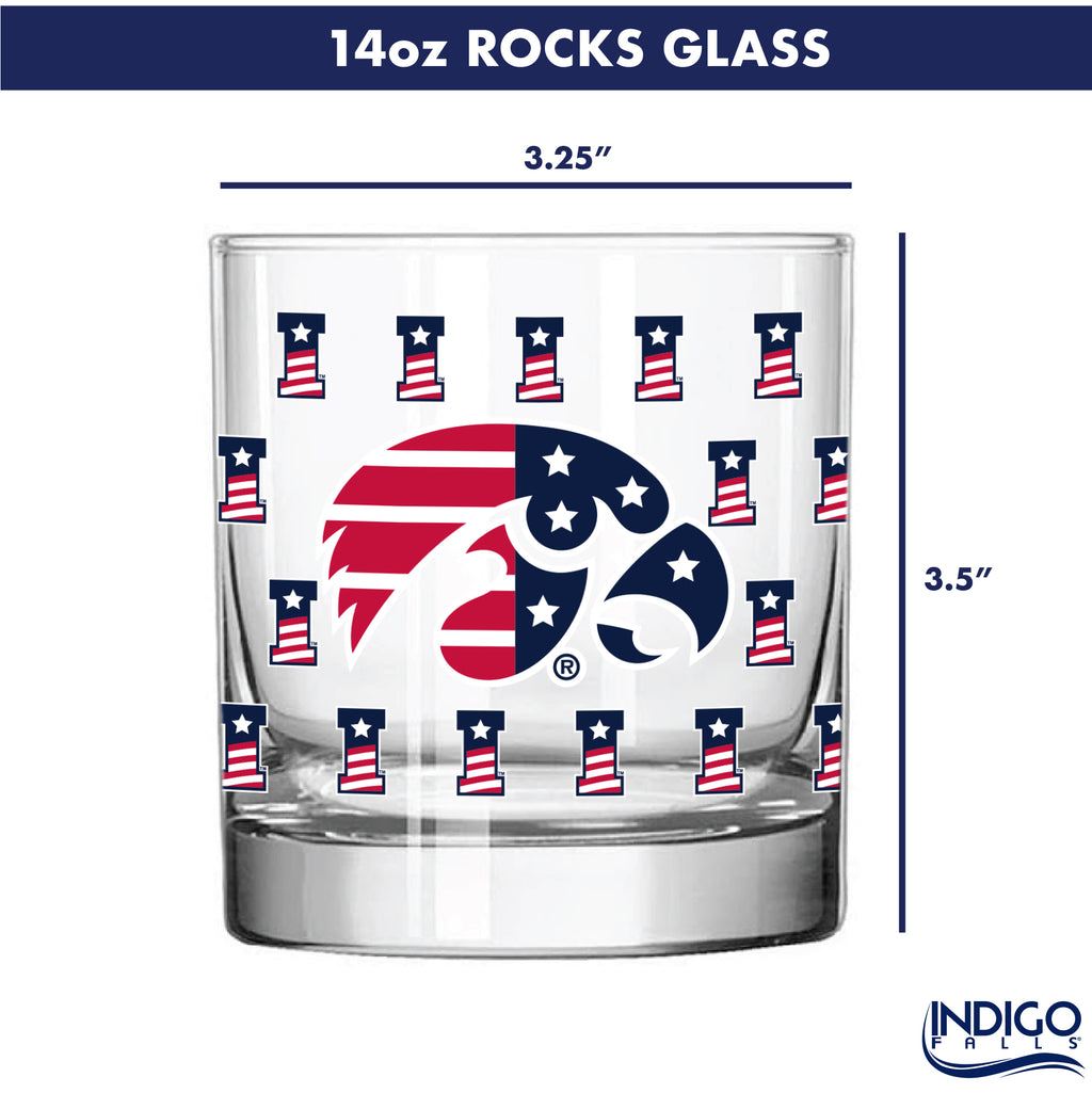 Set of 2 Iowa Hawkeyes 14oz Americana Rocks Glasses