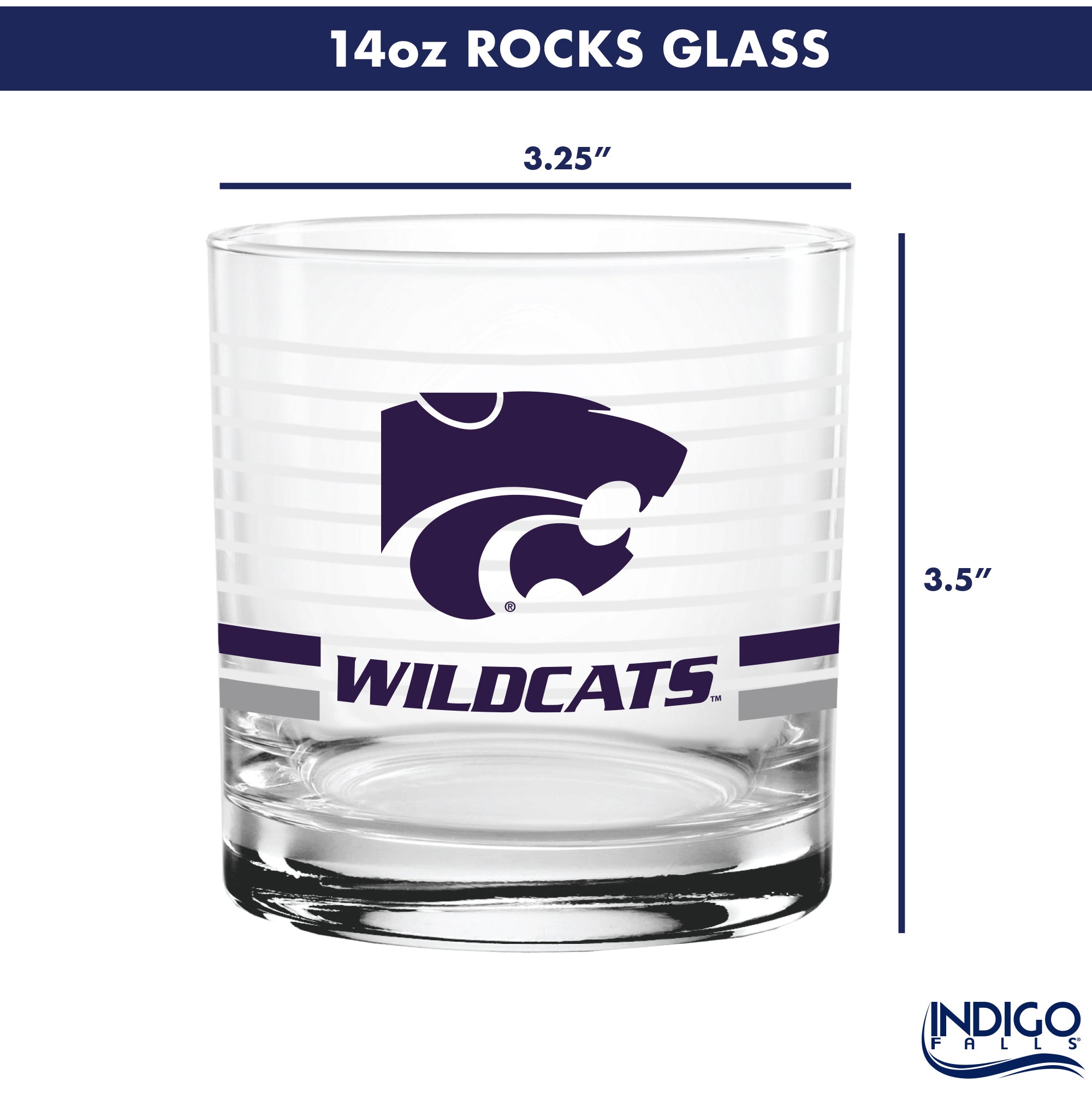 Set of 2 K-State Wildcats 14oz Ring Rocks Glasses