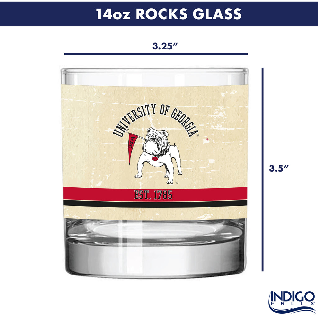 Georgia Bulldogs Set of 2 College Vault Tan Retro 14oz Rocks Glasses
