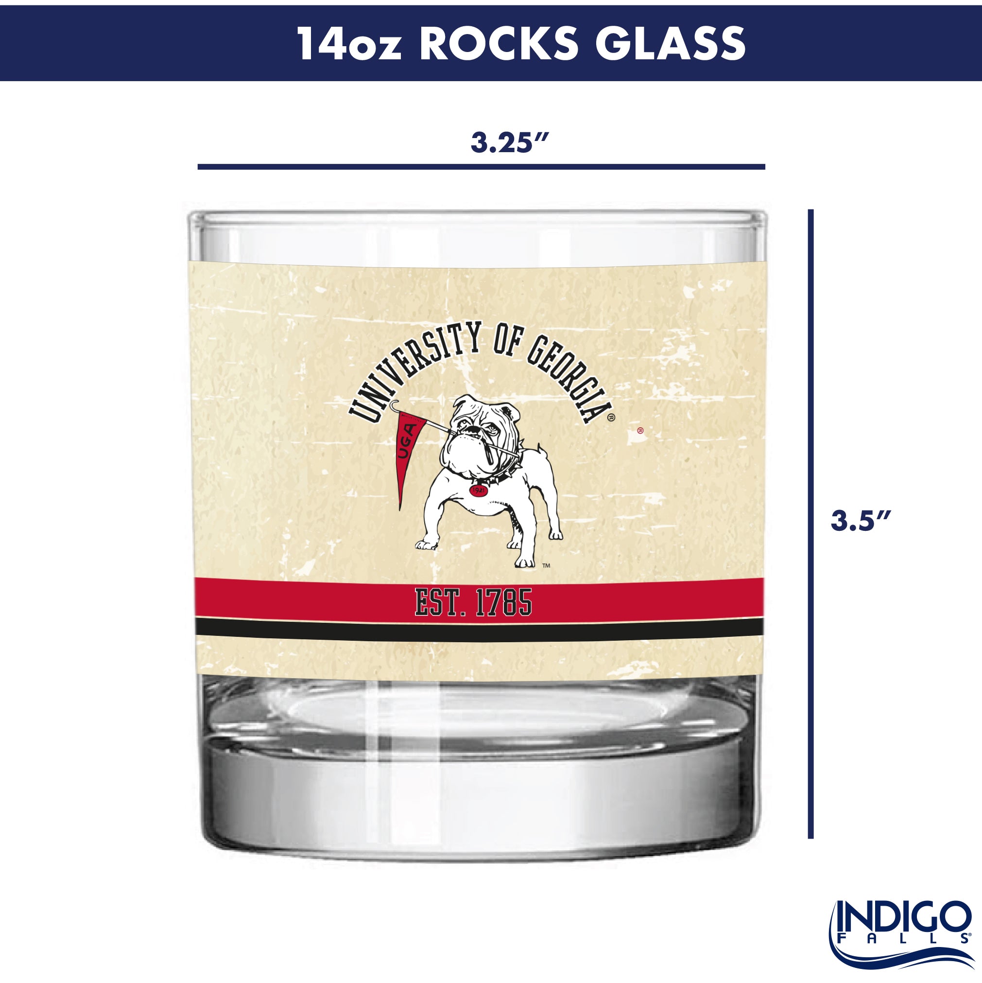 Georgia Bulldogs Set of 2 College Vault Tan Retro 14oz Rocks Glasses