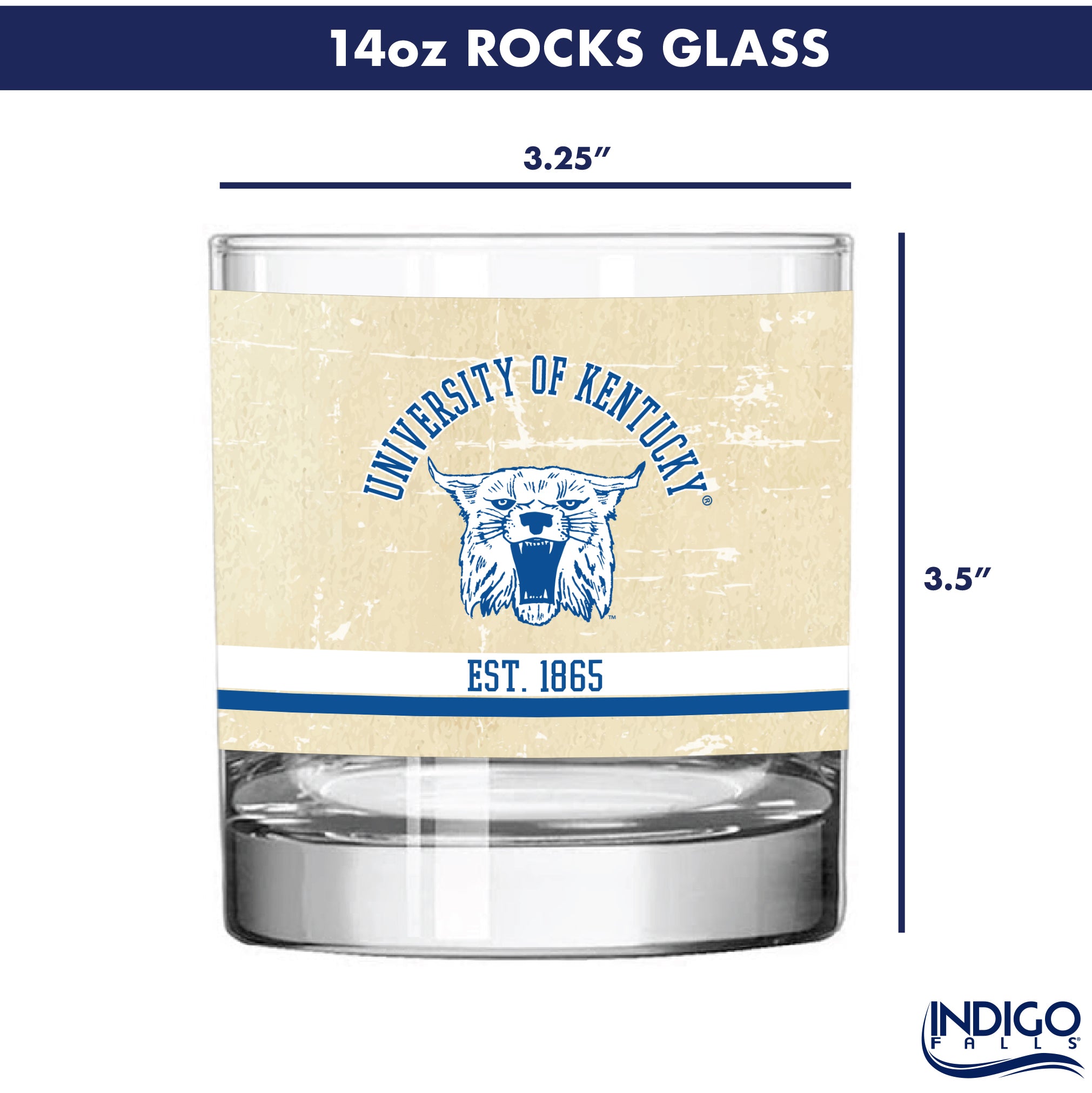 Kentucky Wildcats Set of 2 College Vault Tan Retro 14oz Rocks Glasses
