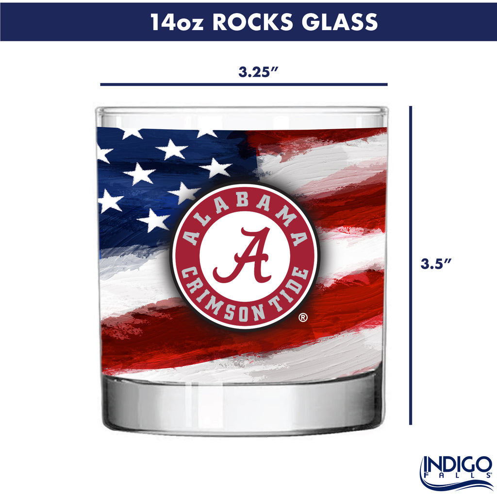 Set of 2 Alabama Crimson Tide 14oz Americana Rocks Glasses