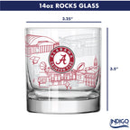 Set of 4 Alabama Crimson Tide Campus Line Art 14oz Rocks Glasses