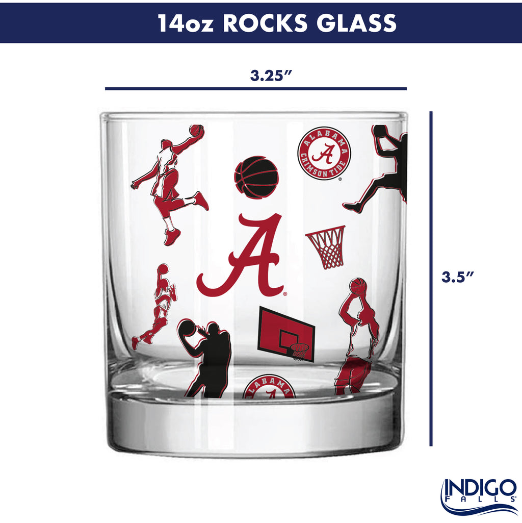 Set of 2 Alabama Crimson Tide Basketball Sketch 14oz Rocks Glasses