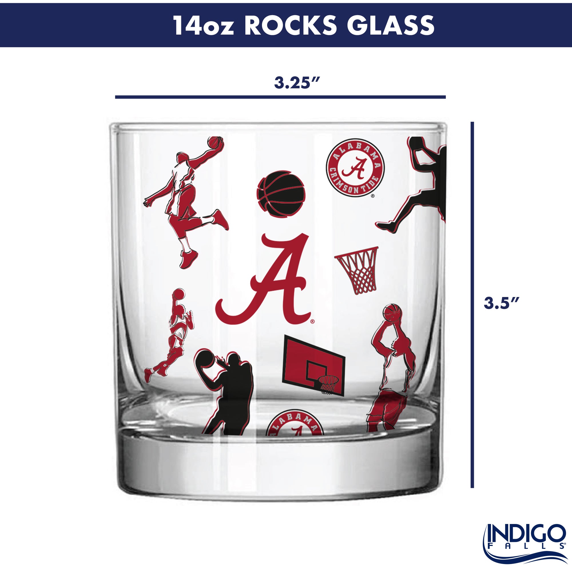 Set of 2 Alabama Crimson Tide Basketball Sketch 14oz Rocks Glasses