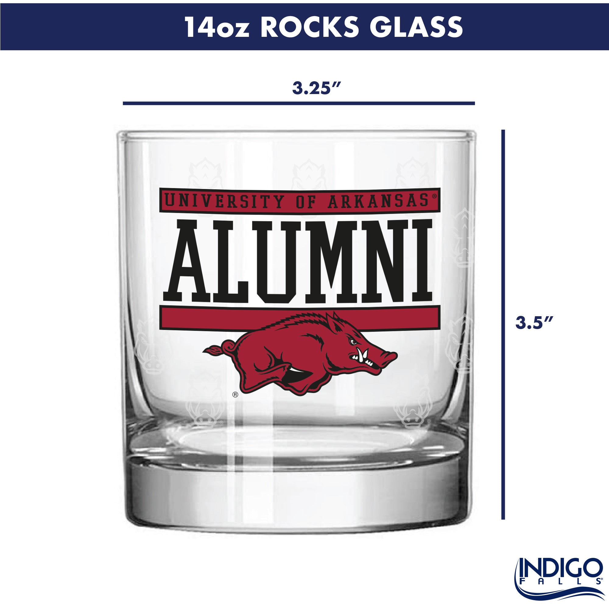 Set of 2 Arkansas Razorbacks 14oz Alumni Rocks Glasses