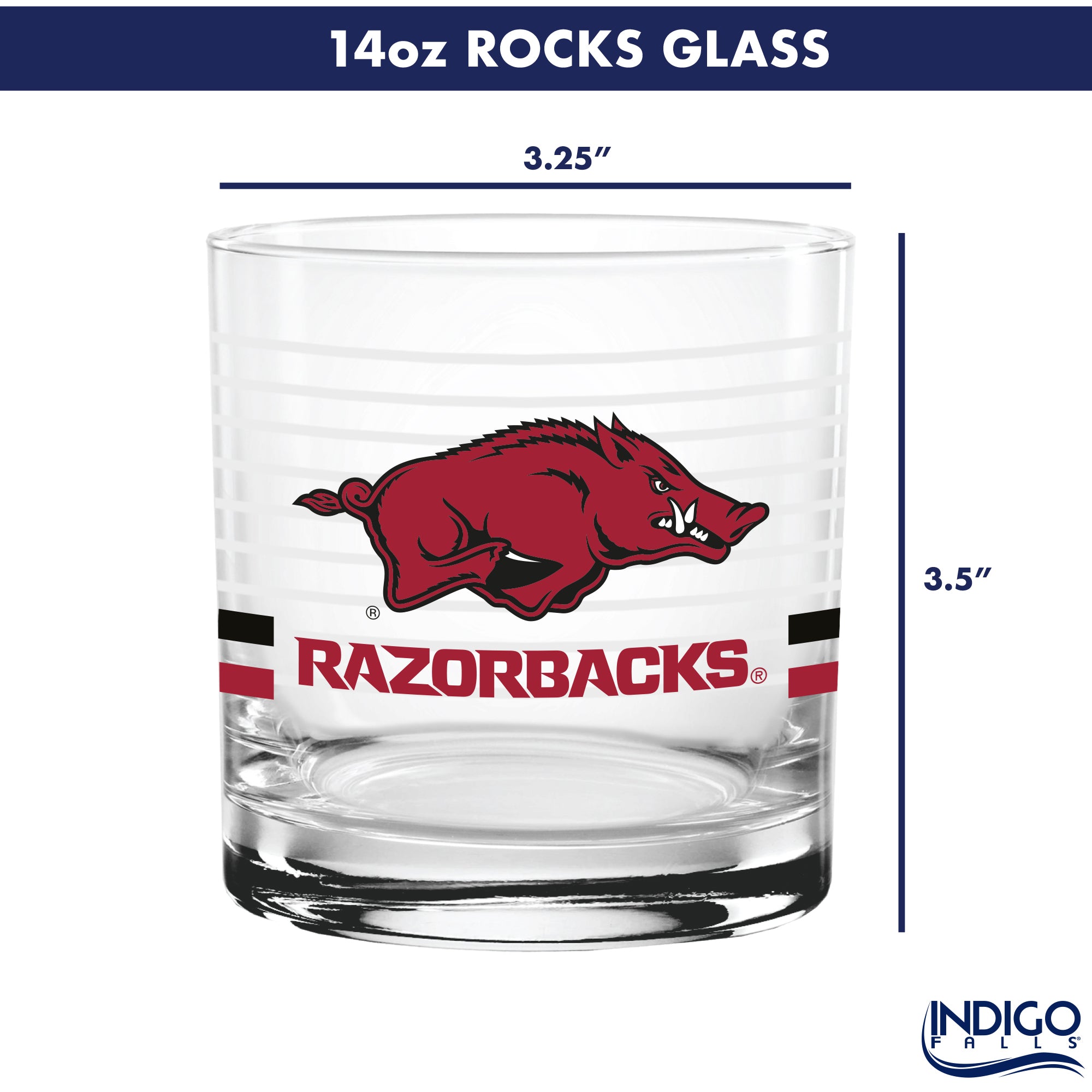 Set of 2 Arkansas Razorbacks 14oz Ring Rocks Glasses