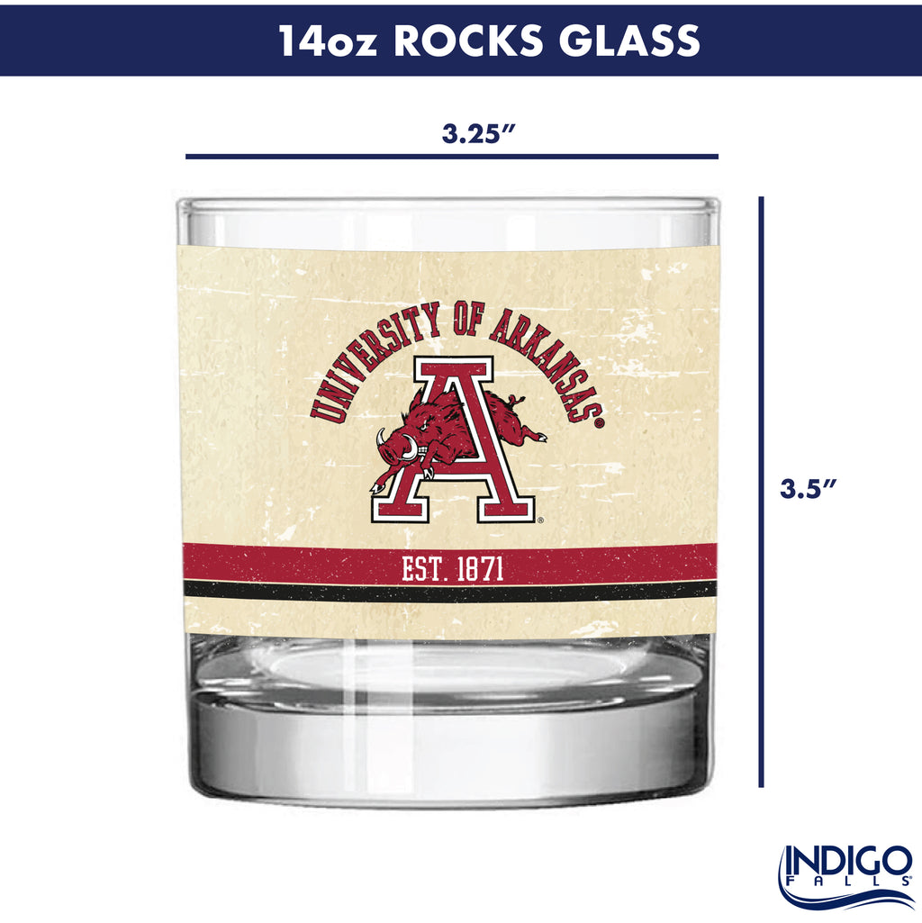 Arkansas Razorbacks Set of 2 College Vault Tan Retro 14oz Rocks Glasses