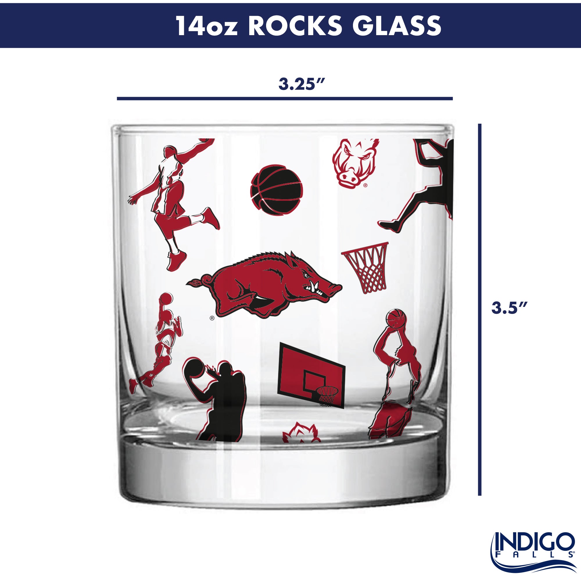 Set of 2 Arkansas Razorbacks Basketball Sketch 14oz Rocks Glasses