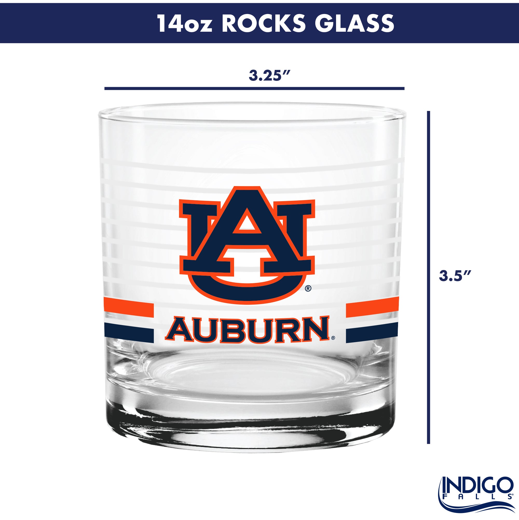 Set of 2 Auburn Tigers 14oz Ring Rocks Glasses
