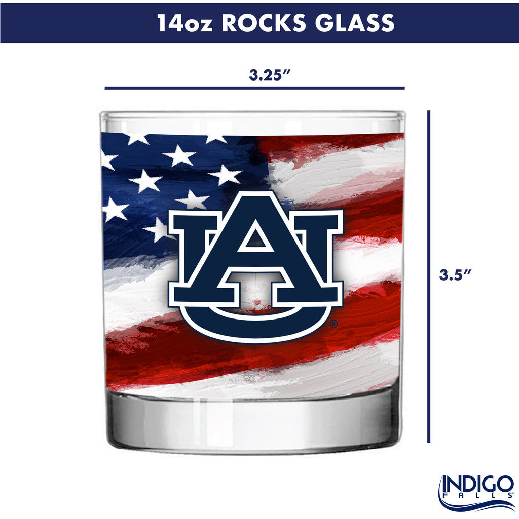 Set of 2 Auburn Tigers 14oz Americana Rocks Glasses