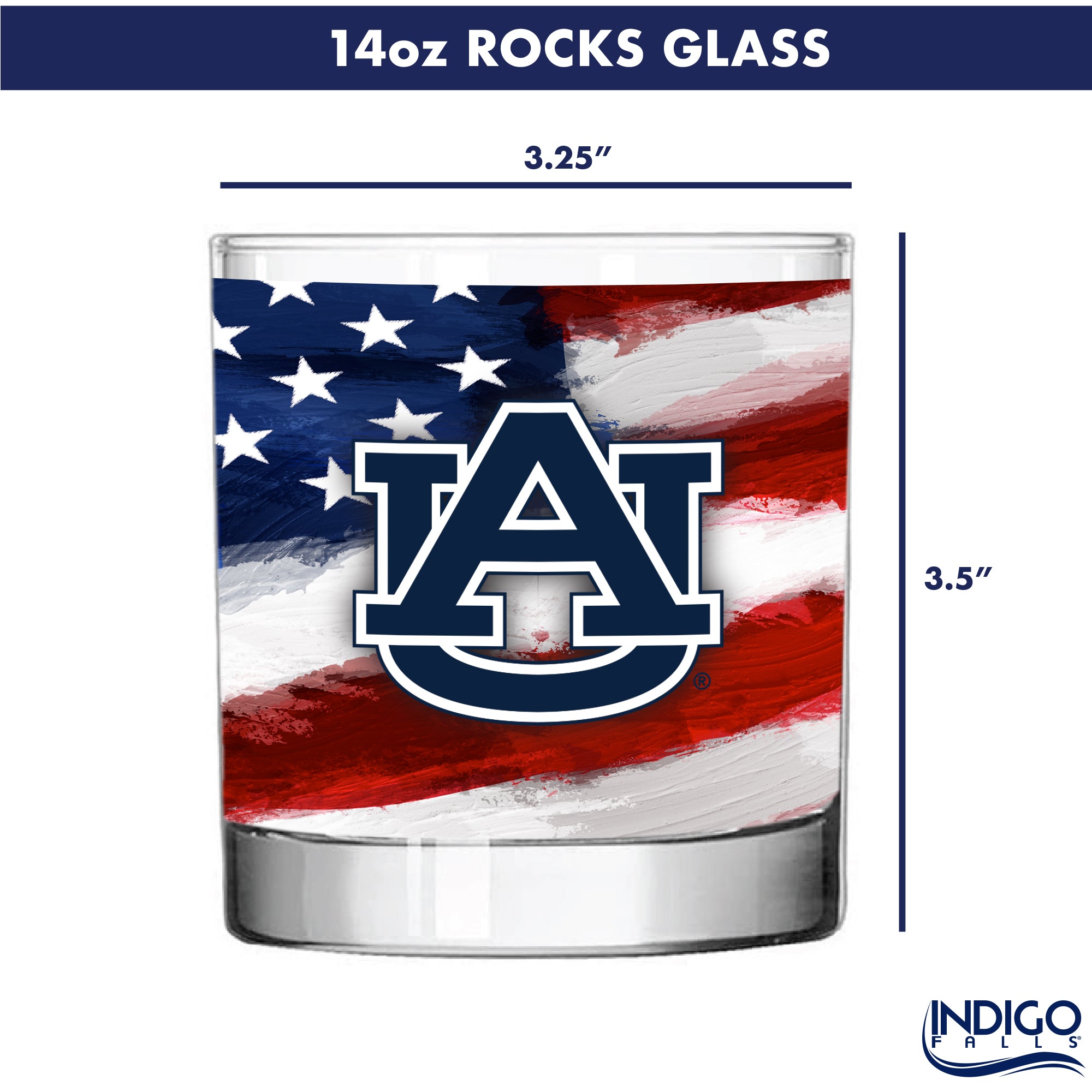 Set of 2 Auburn Tigers 14oz Americana Rocks Glasses