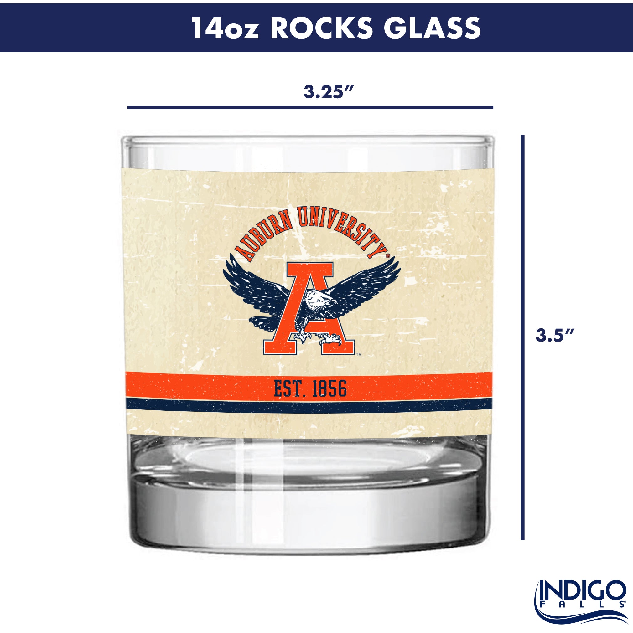 Auburn Tigers Set of 2 College Vault Tan Retro 14oz Rocks Glasses