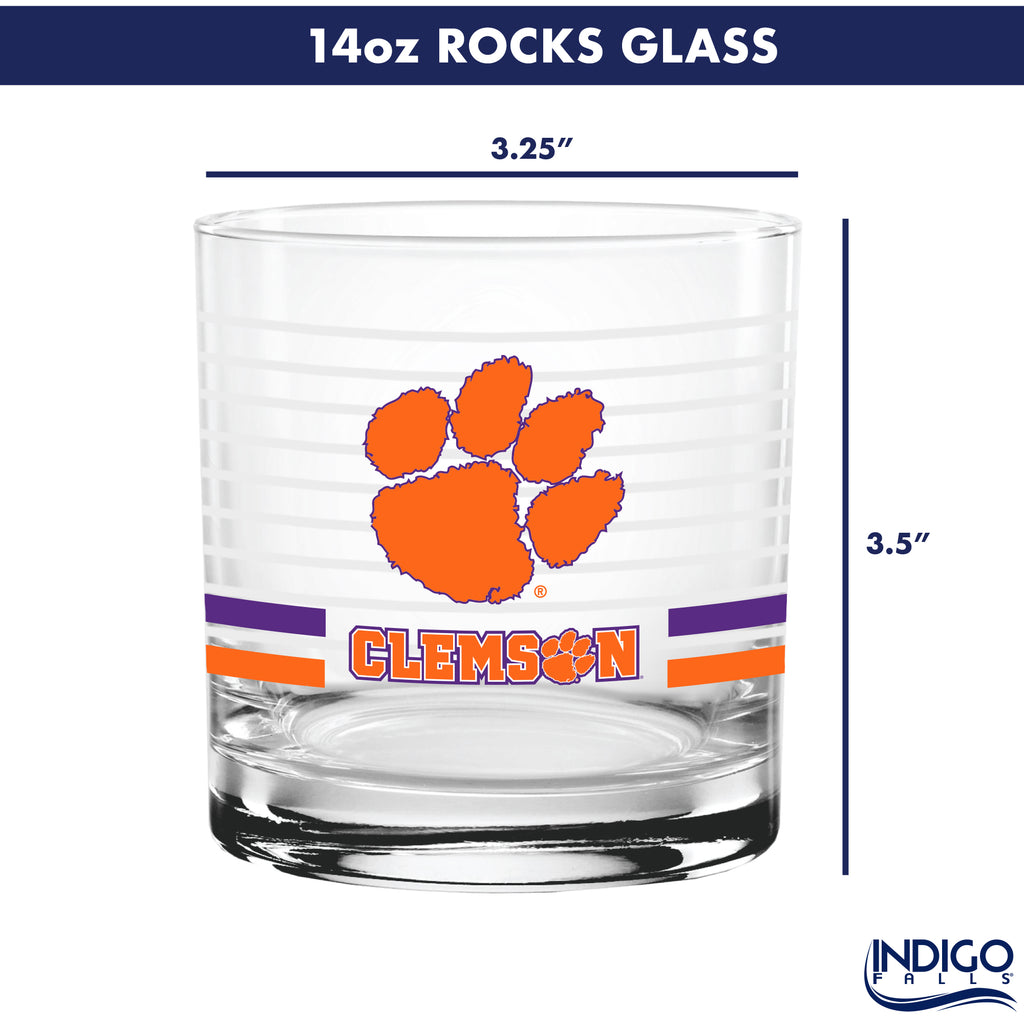 Set of 2 Clemson Tigers 14oz Ring Rocks Glasses