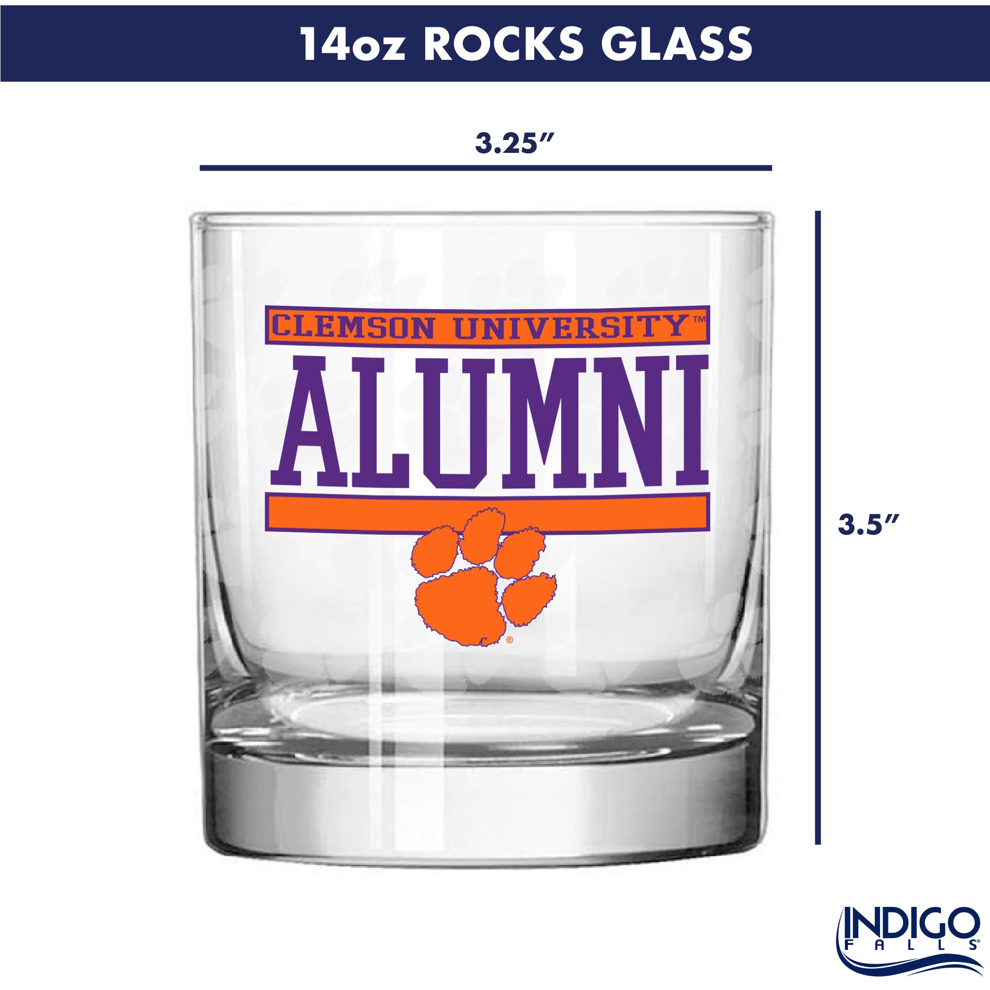 Set of 2 Clemson Tigers 14oz Alumni Rocks Glasses
