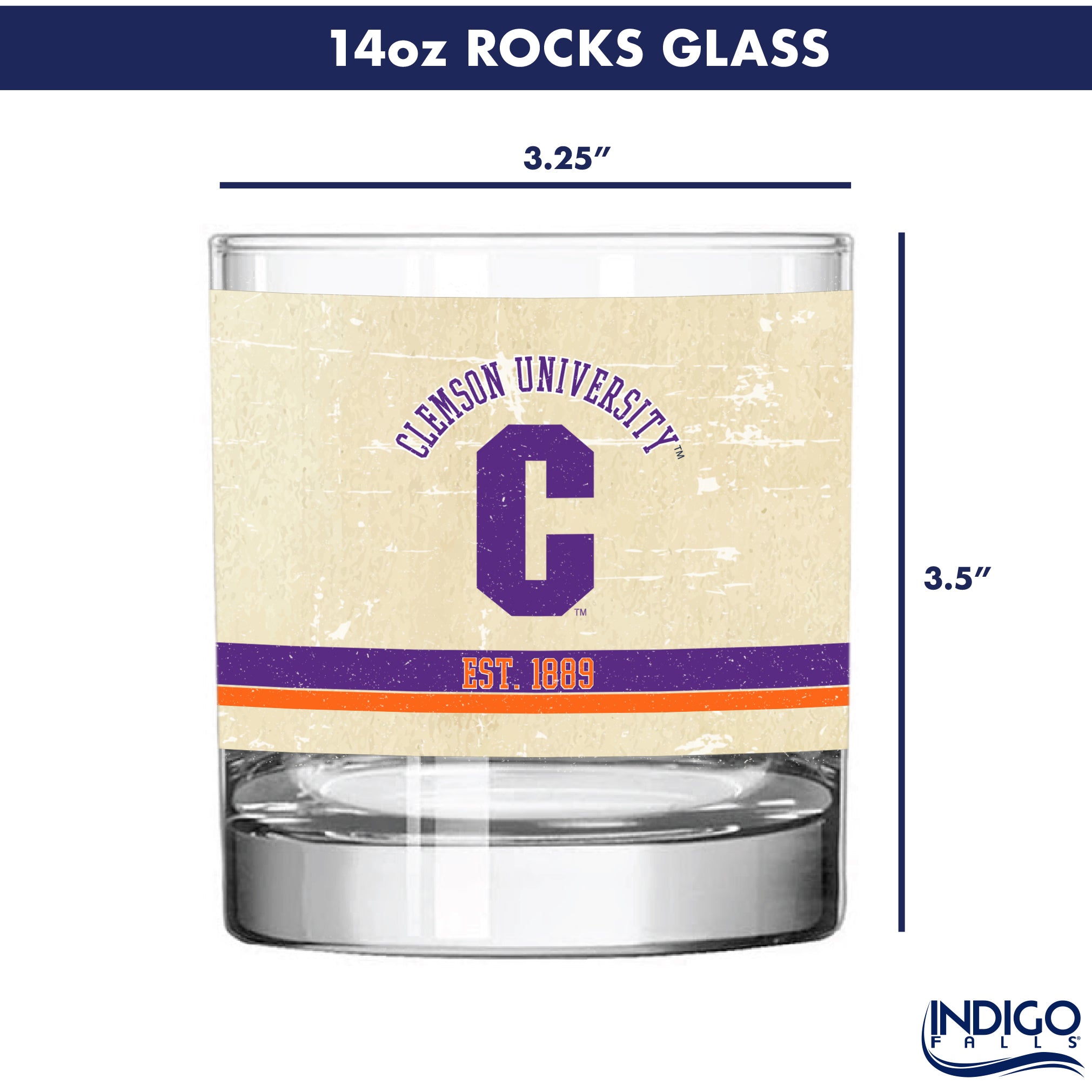 Clemson Tigers Set of 2 College Vault Tan Retro 14oz Rocks Glasses