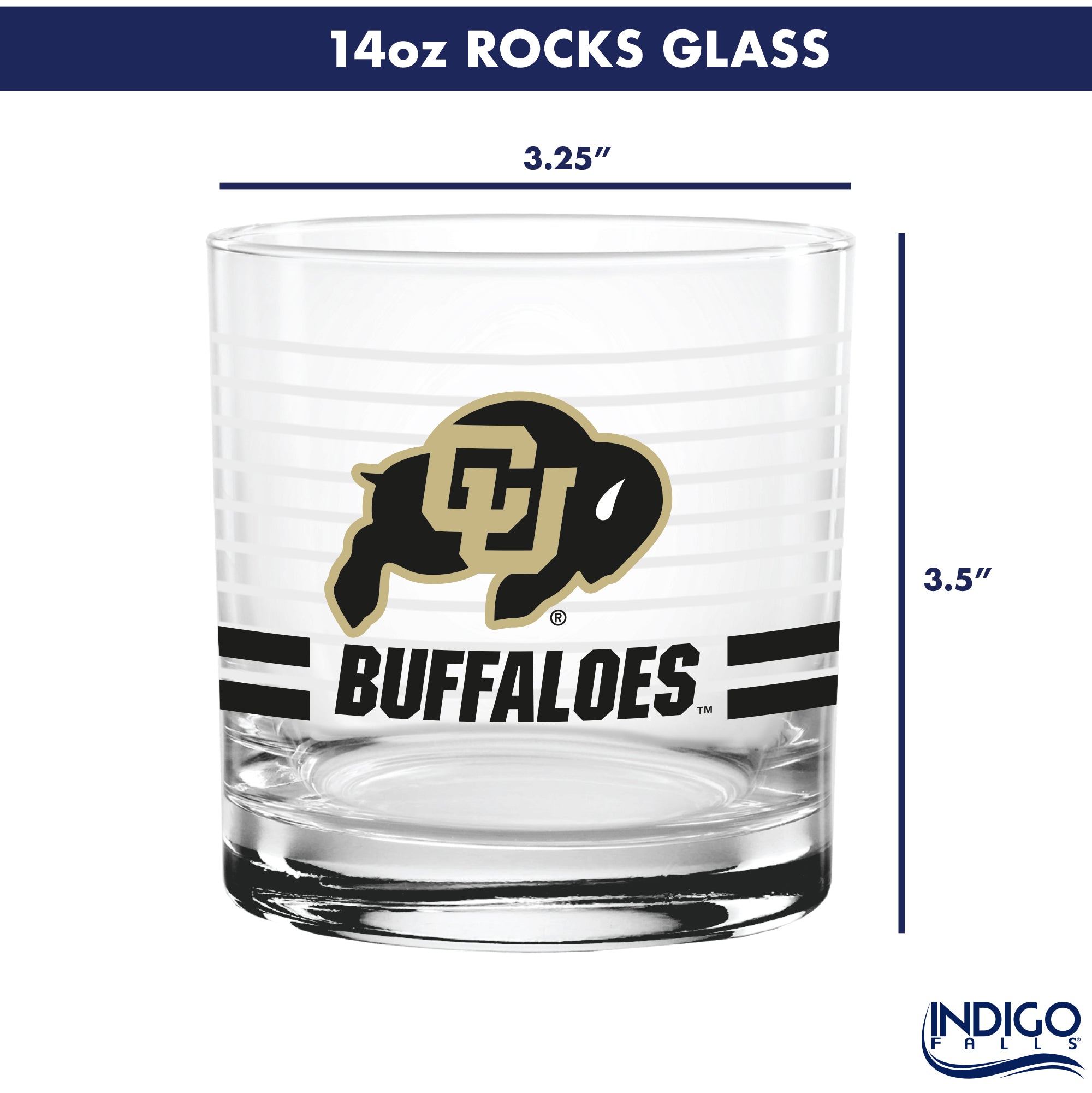 Set of 2 Colorado Buffaloes 14oz Ring Rocks Glasses