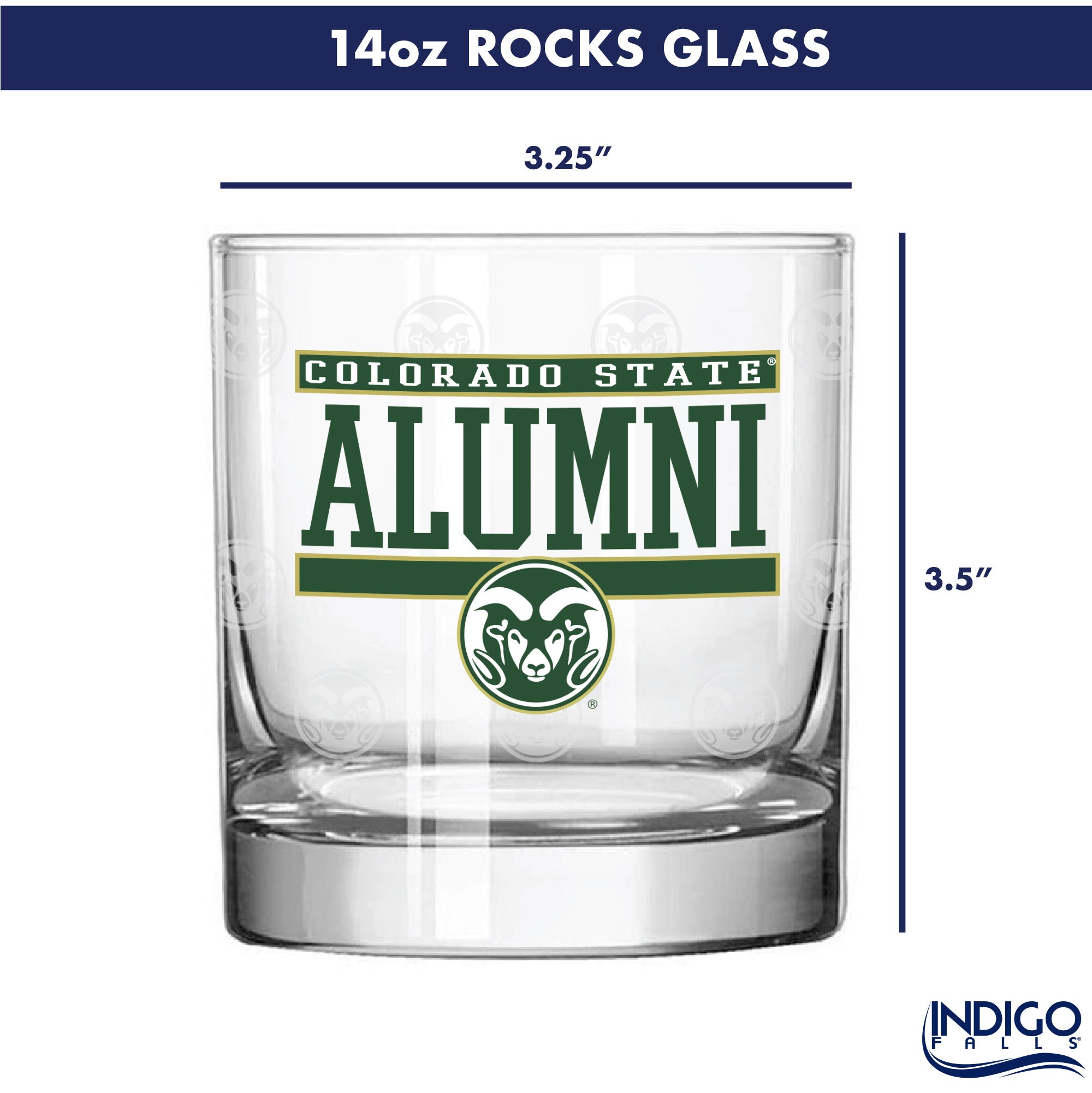 Set of 2 Colorado State Rams 14oz Alumni Rocks Glasses