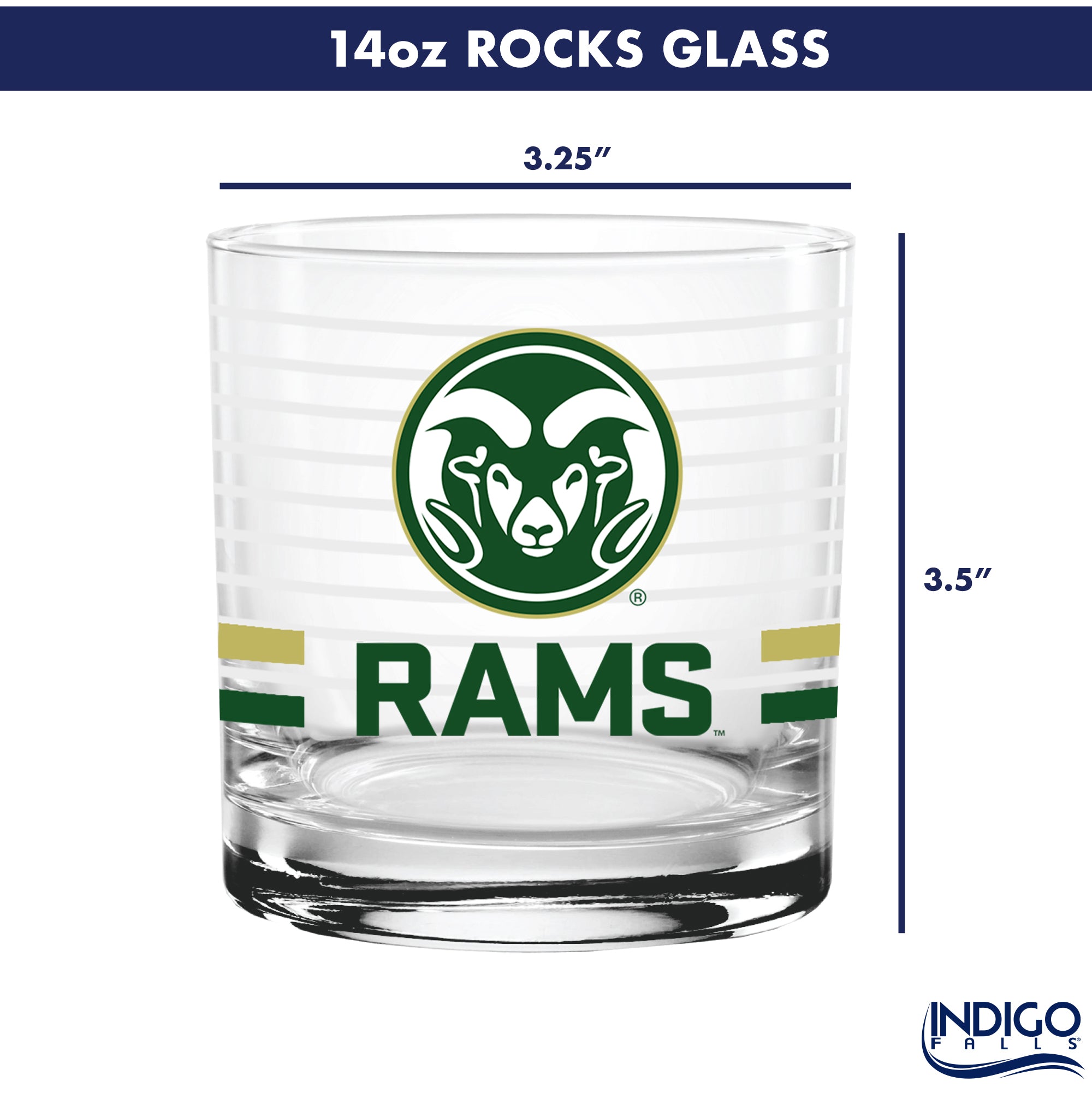Set of 2 Colorado State Rams 14oz Ring Rocks Glasses