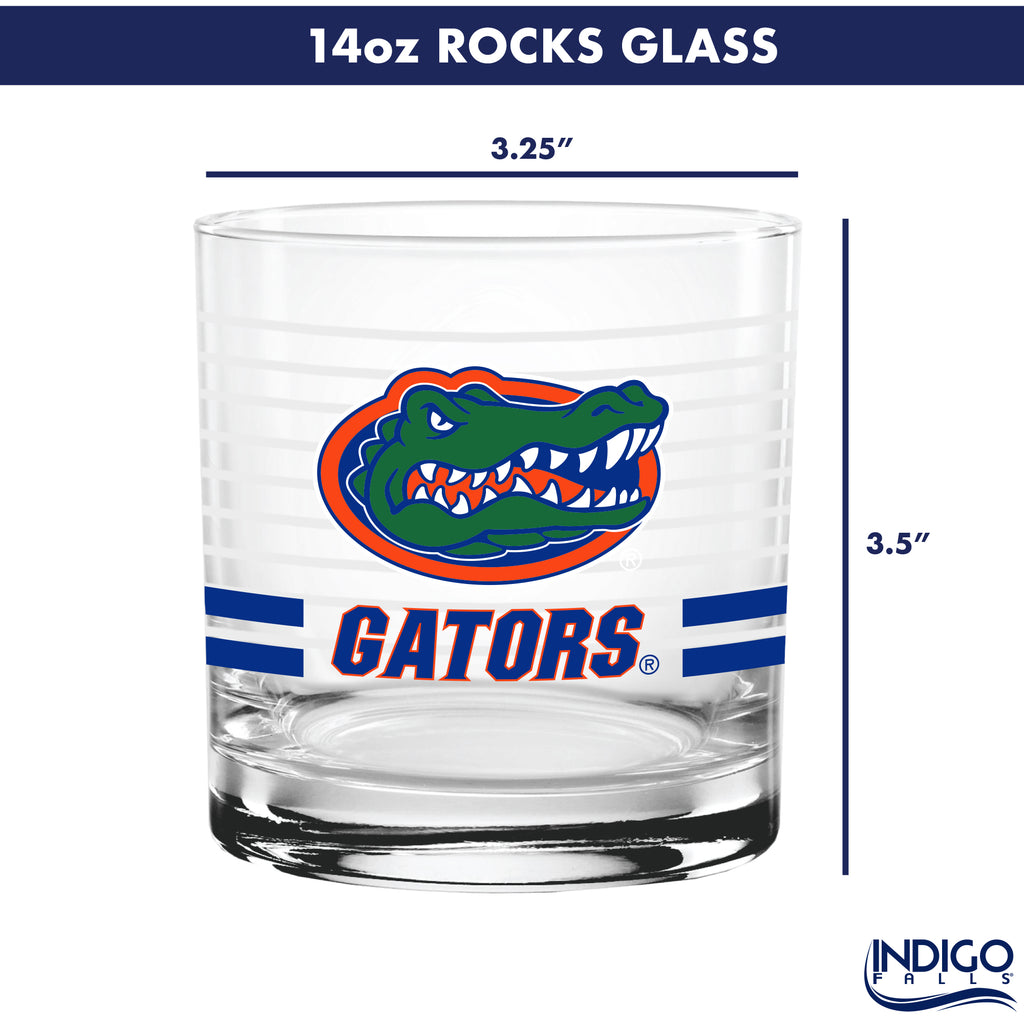 Set of 2 Florida Gators 14oz Ring Rocks Glasses