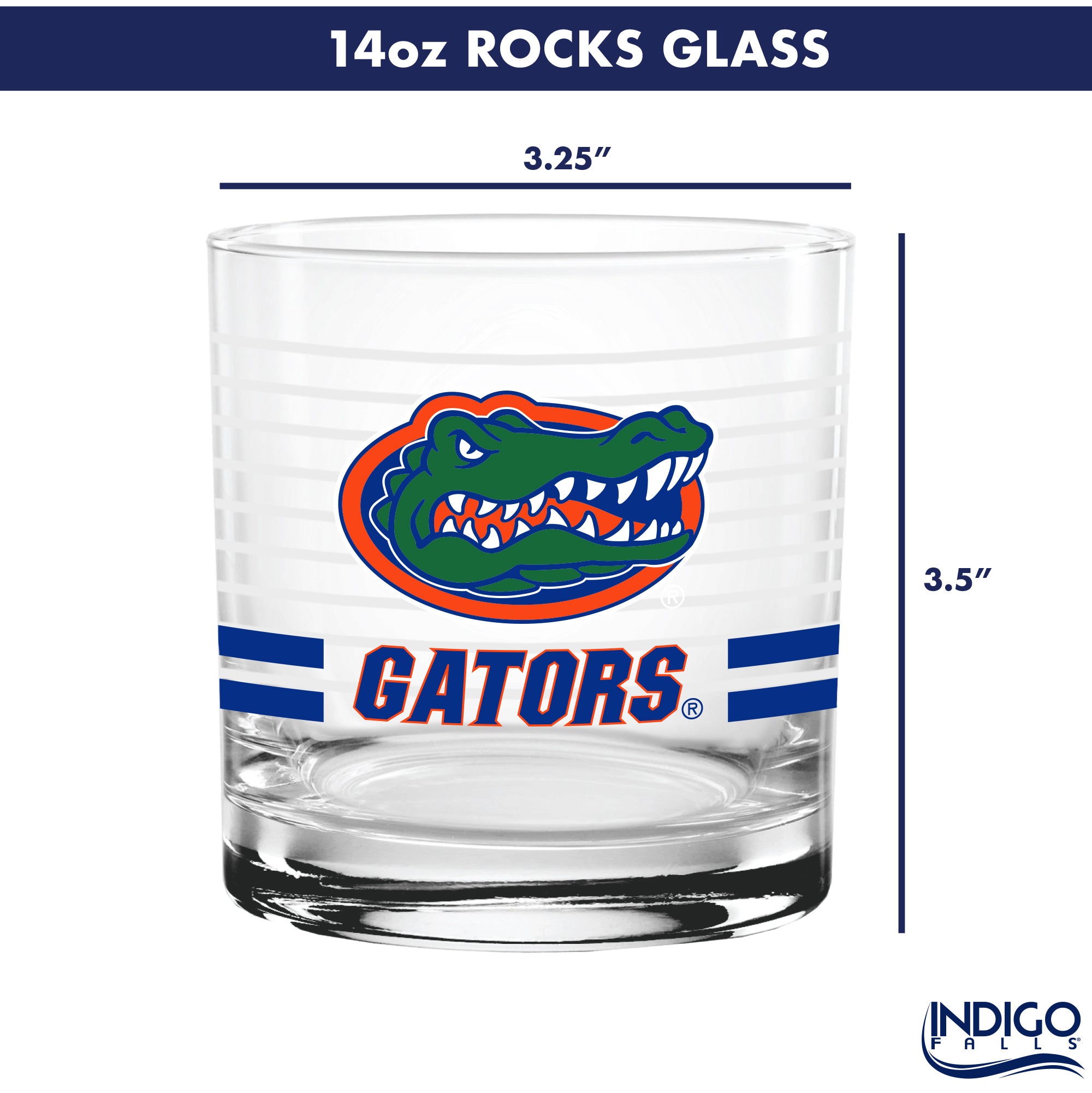 Set of 2 Florida Gators 14oz Ring Rocks Glasses