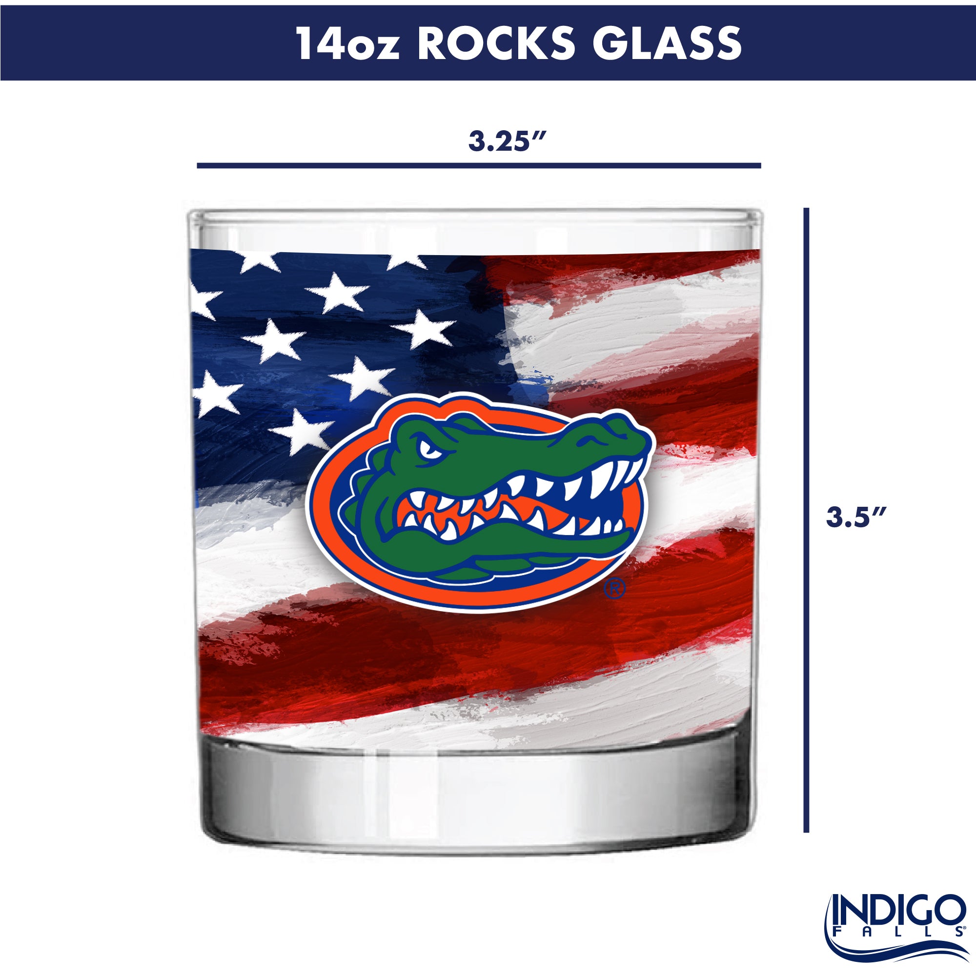 Set of 2 Florida Gators 14oz Americana Rocks Glasses