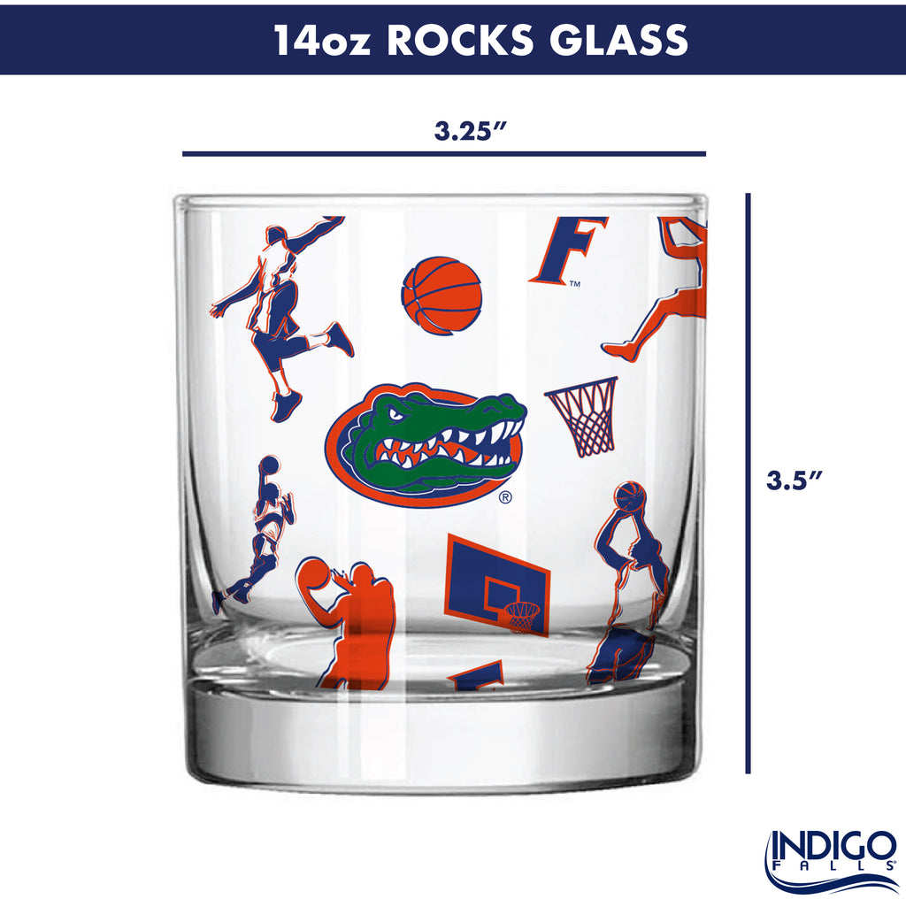 Set of 2 Florida Gators Basketball Sketch 14oz Rocks Glasses