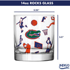 Set of 2 Florida Gators Basketball Sketch 14oz Rocks Glasses