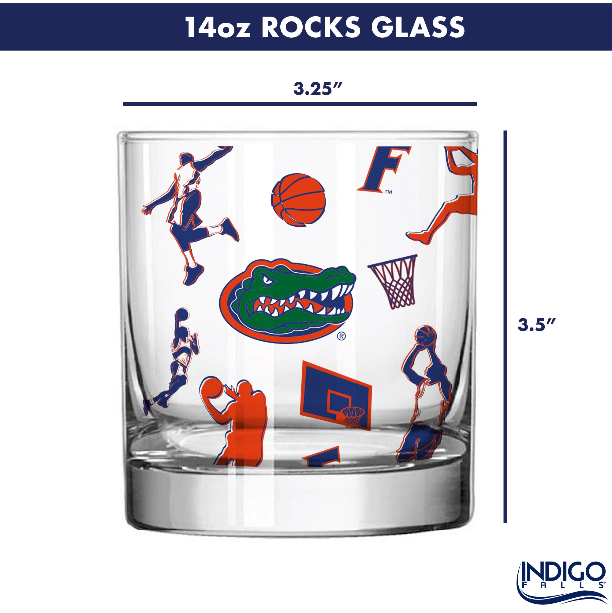 Set of 2 Florida Gators Basketball Sketch 14oz Rocks Glasses