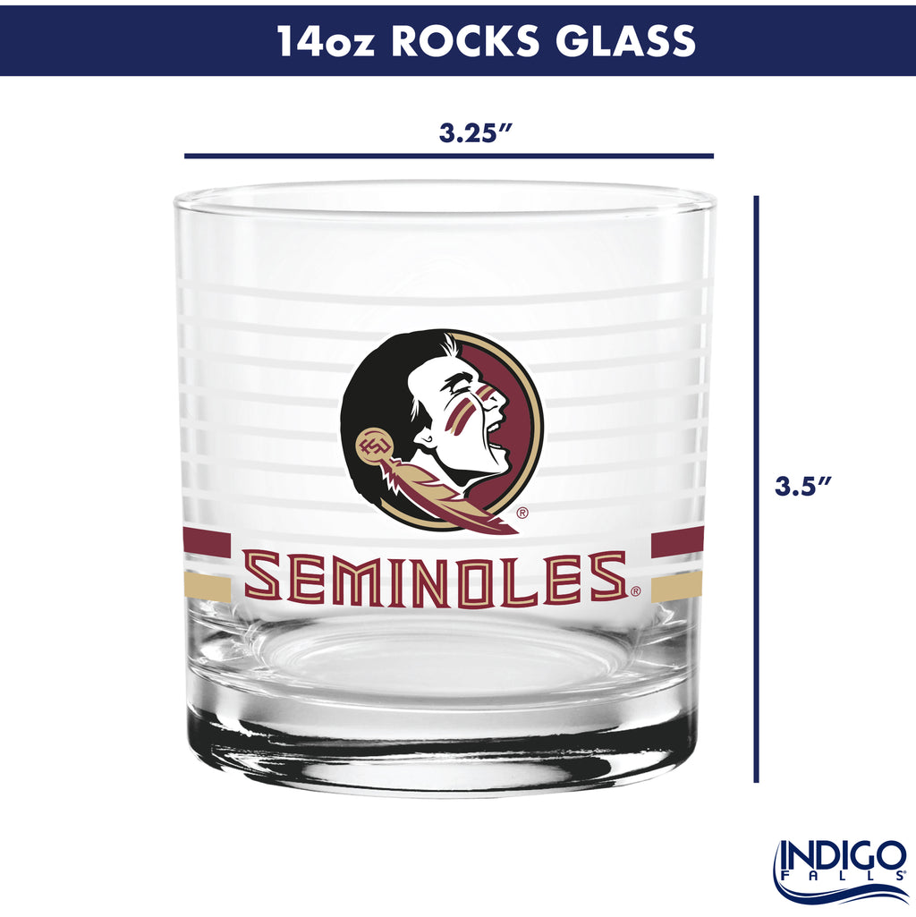 Set of 2 Florida State Seminoles 14oz Ring Rocks Glasses