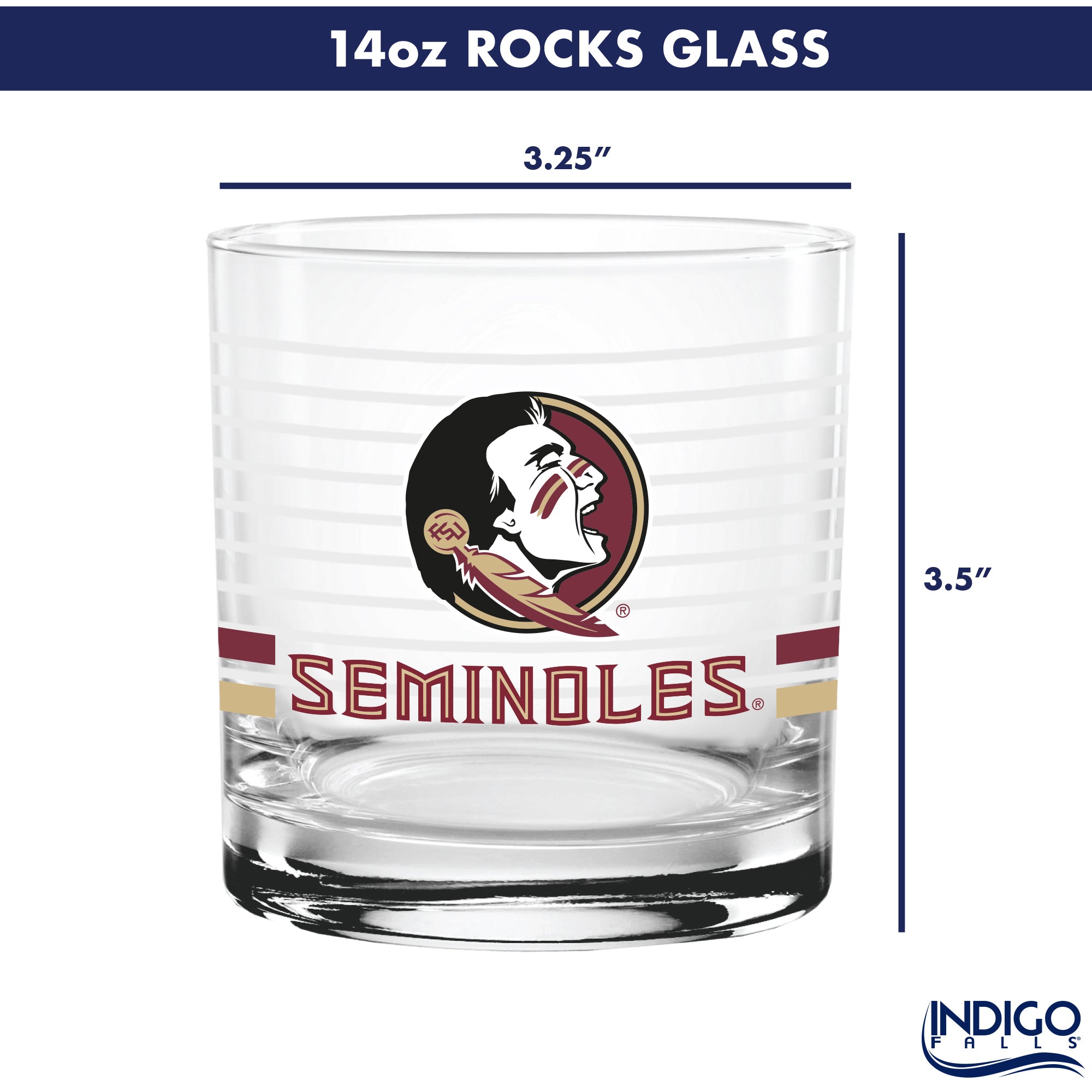 Set of 2 Florida State Seminoles 14oz Ring Rocks Glasses