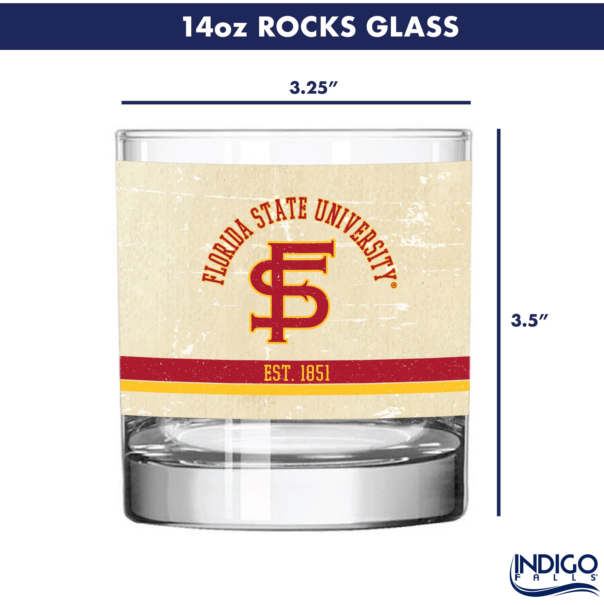 Florida State Seminoles Set of 2 College Vault Tan Retro 14oz Rocks Glasses