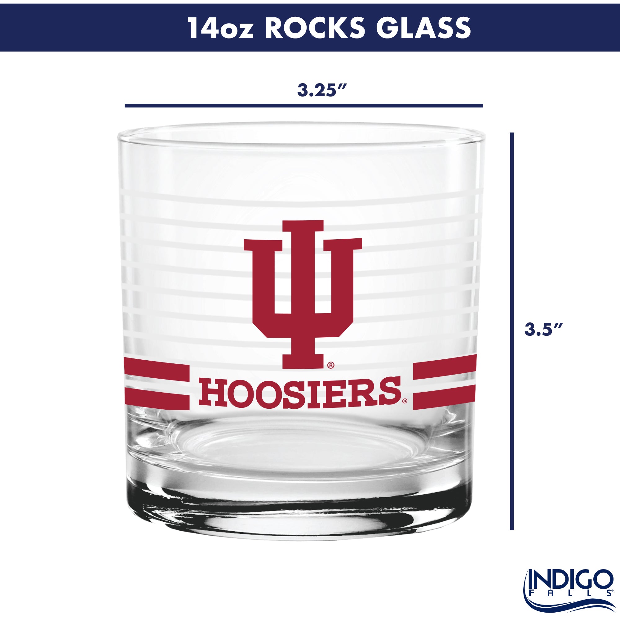 Set of 2 Indiana Hoosiers 14oz Ring Rocks Glasses