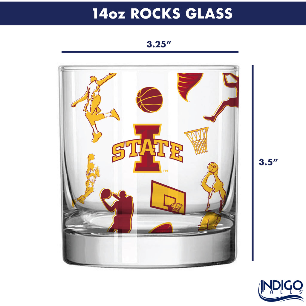 Set of 2 Iowa State Cyclones Basketball Sketch 14oz Rocks Glasses